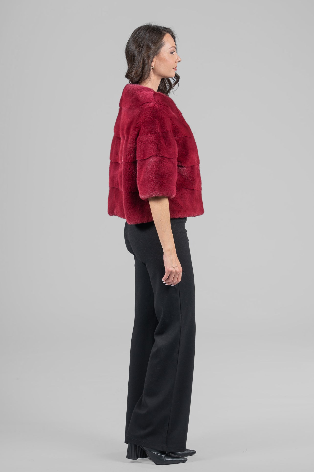 Cropped Red Mink Fur Jacket