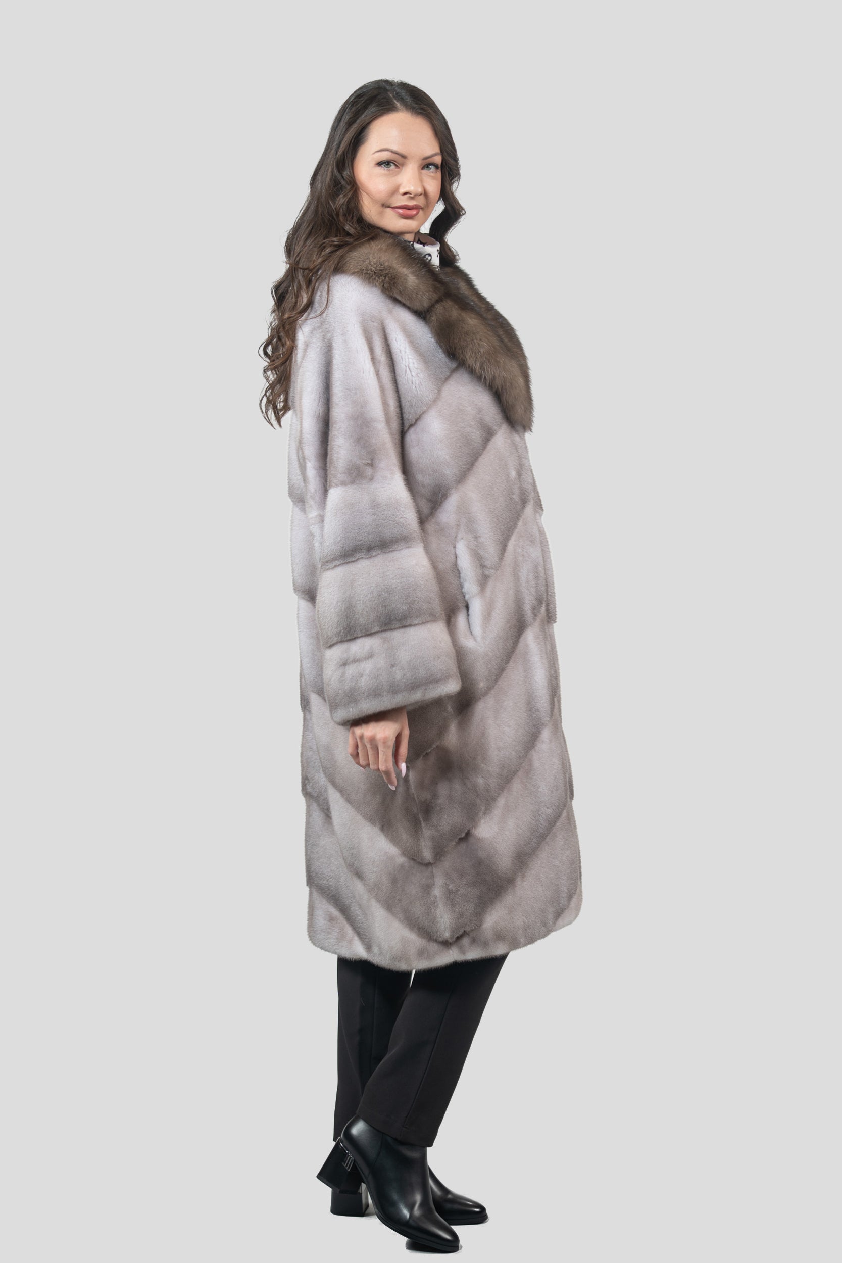 Silver Blue Mink Coat with Russian Sable Trimmed Notch Collar