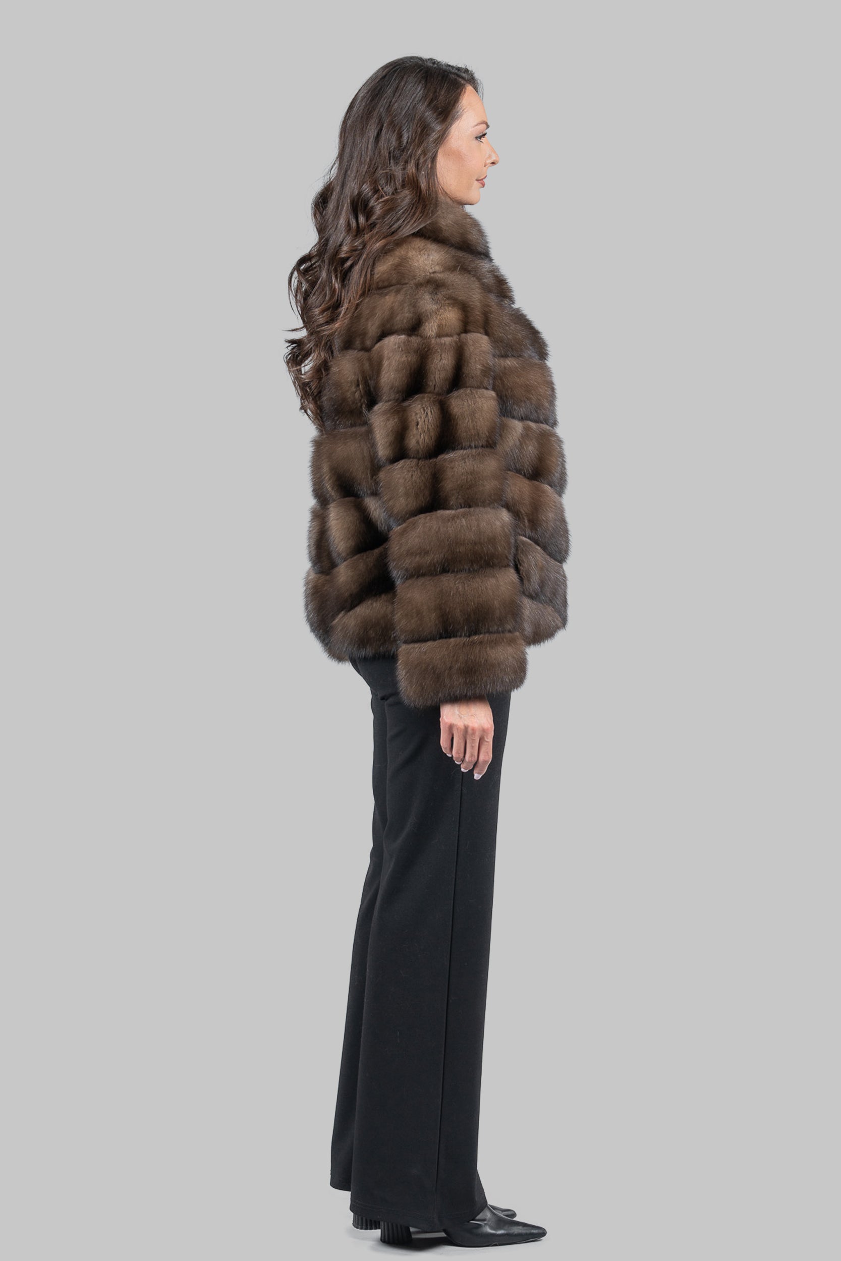 Graphite Russian Sable Chevron Jacket with Stand Collar