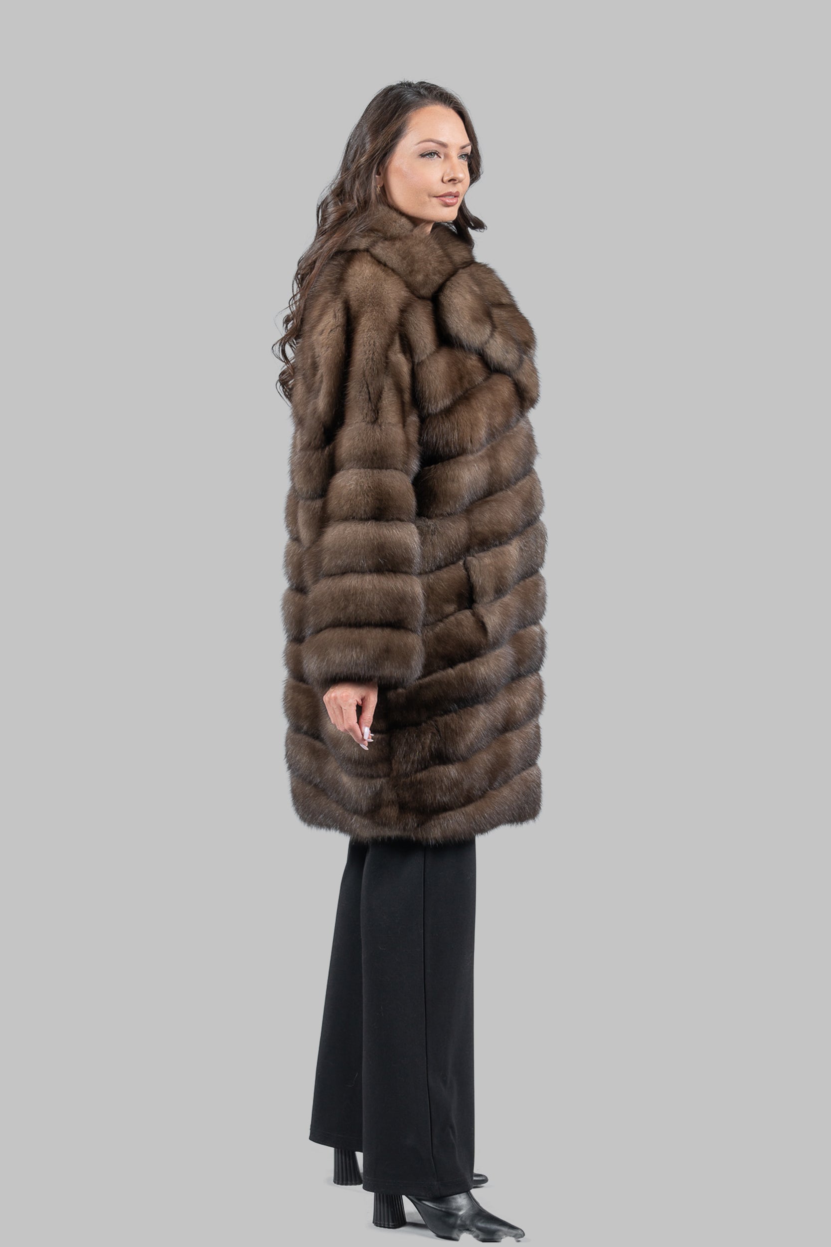Graphite Russian Sable Horizontal Coat with Notch Collar