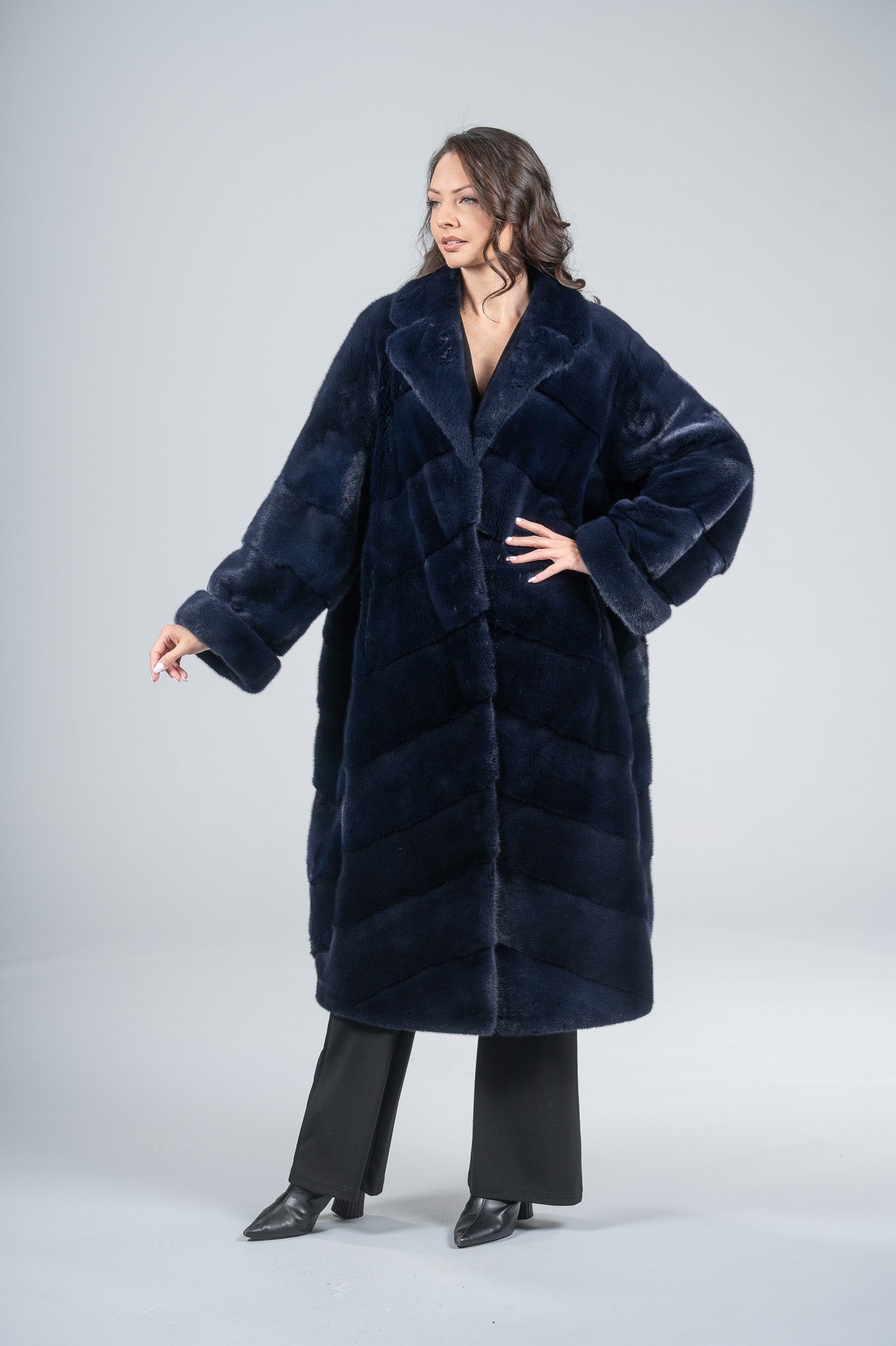 Purple Mink Coat with Notch Collar