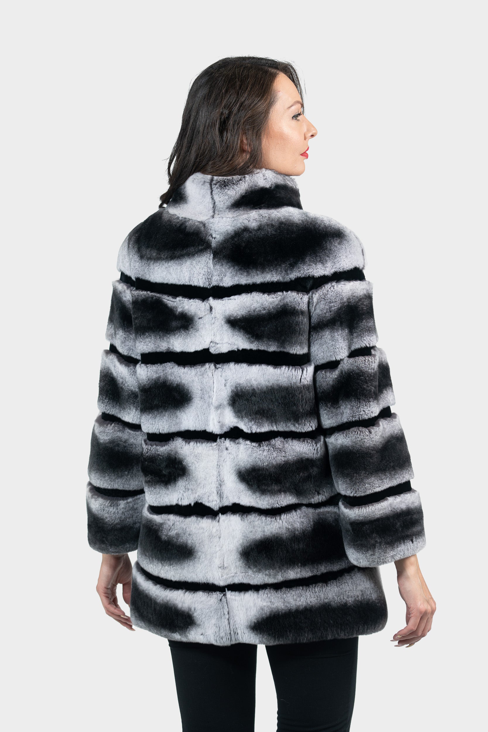 Rex Rabbit Half Coat with Stand Collar