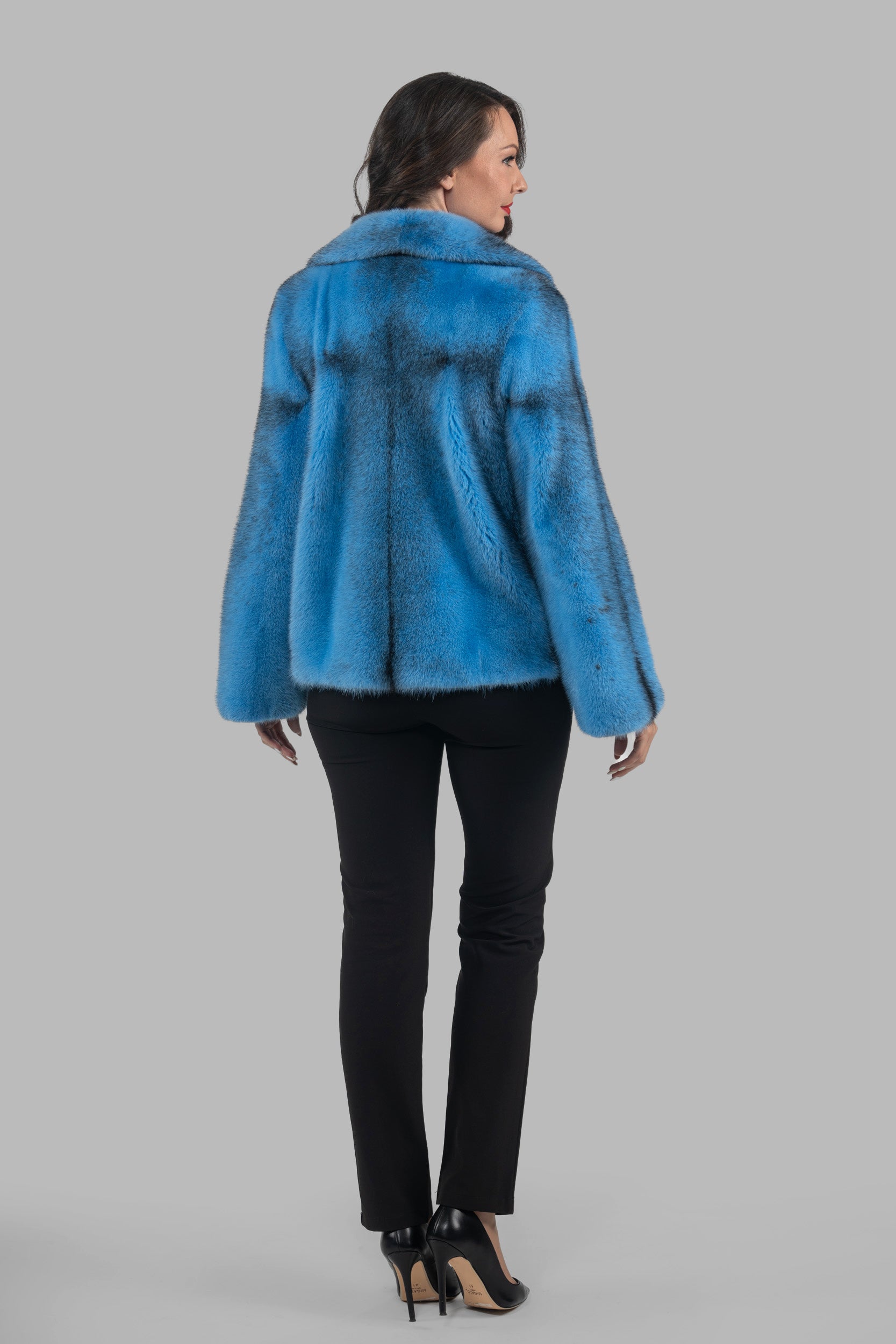 Blue Sky Cross Mink Jacket with Notch Collar