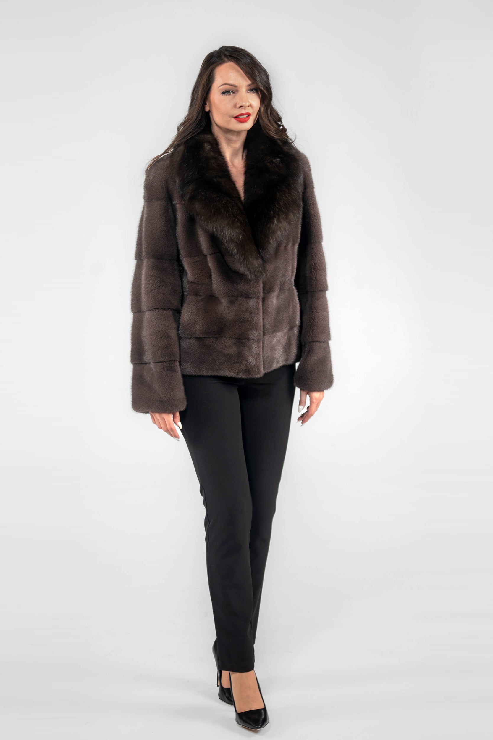 Wood Mink Jacket with Russian Sable Notch Collar