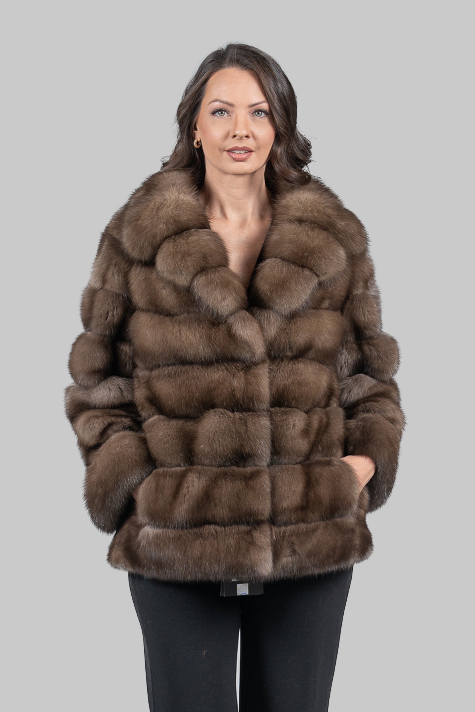 Titanium Sable Half Coat with Shawl Collar