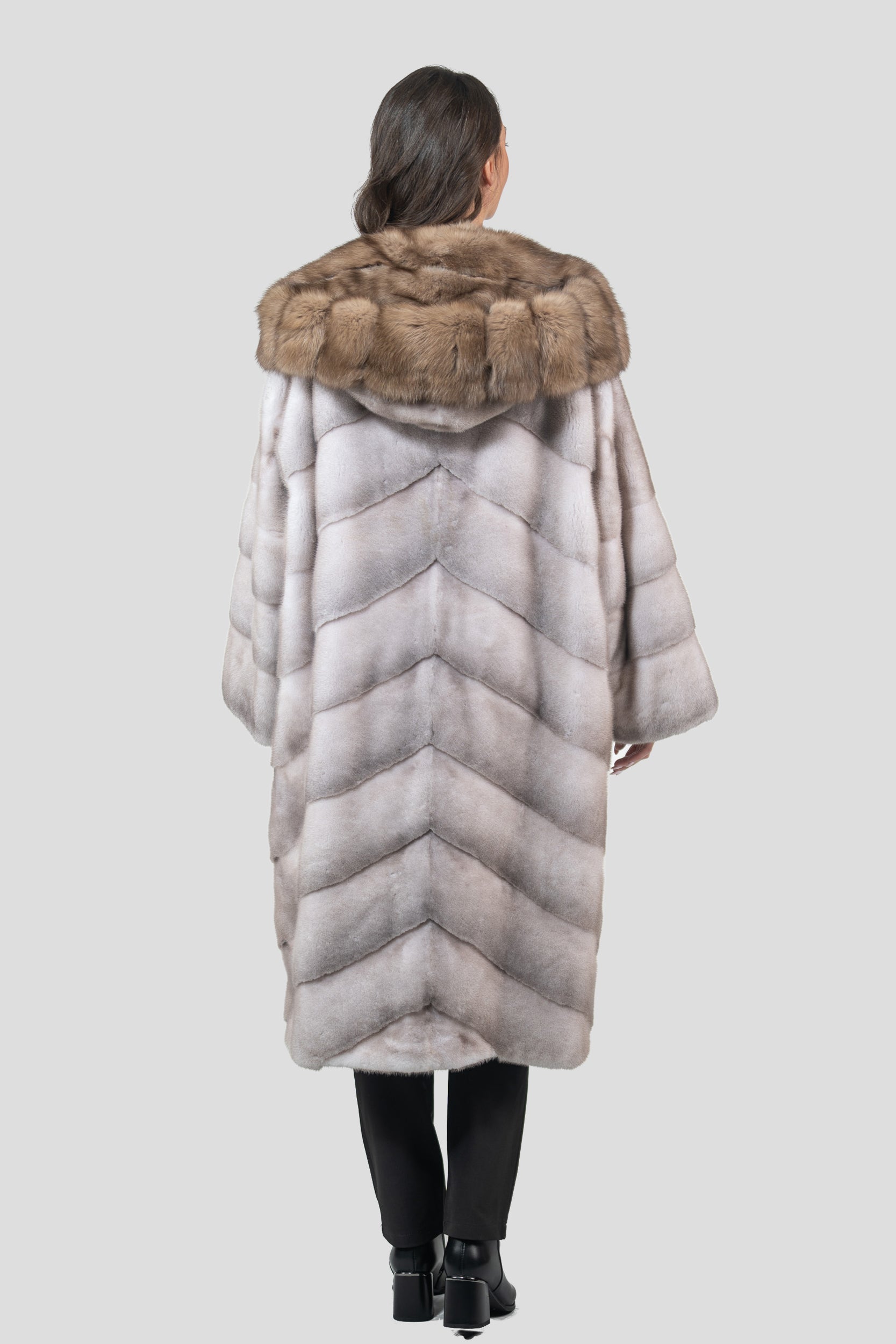 Silver Blue Mink Coat with Russian Sable Hood