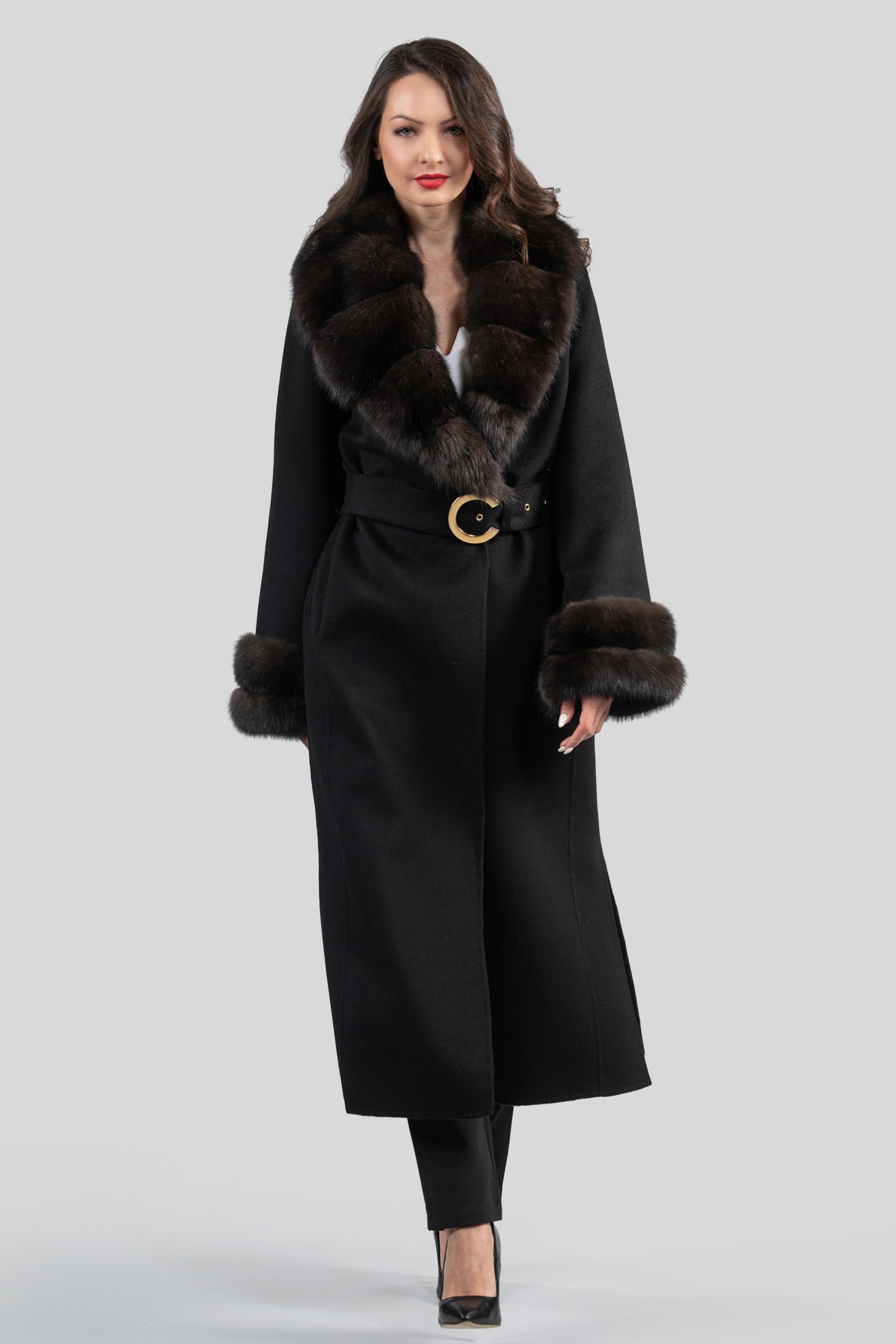 Black Cashmere Coat with Russian Sable Shawl Collar