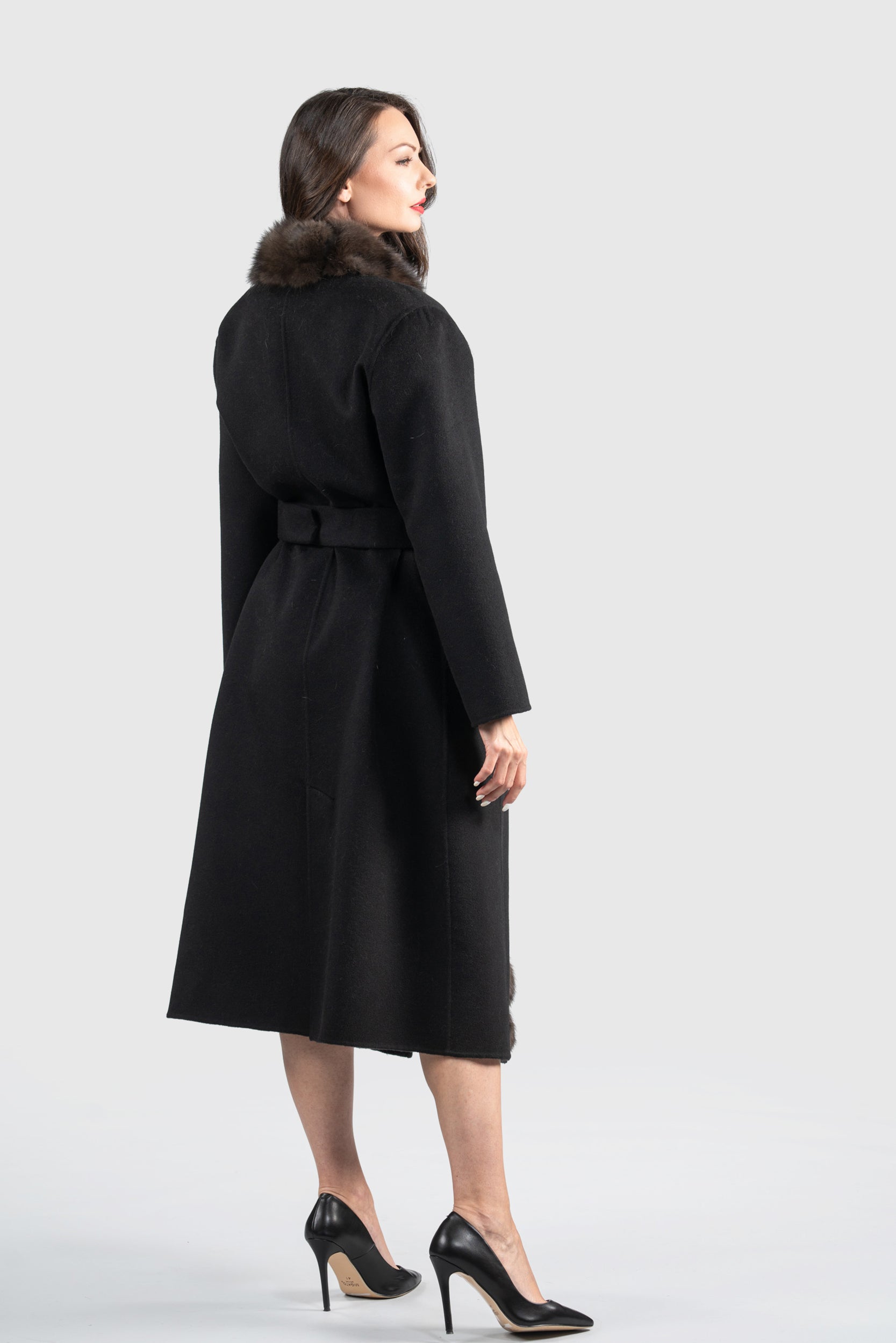 Black Cashmere Coat with Russian Sable Trim