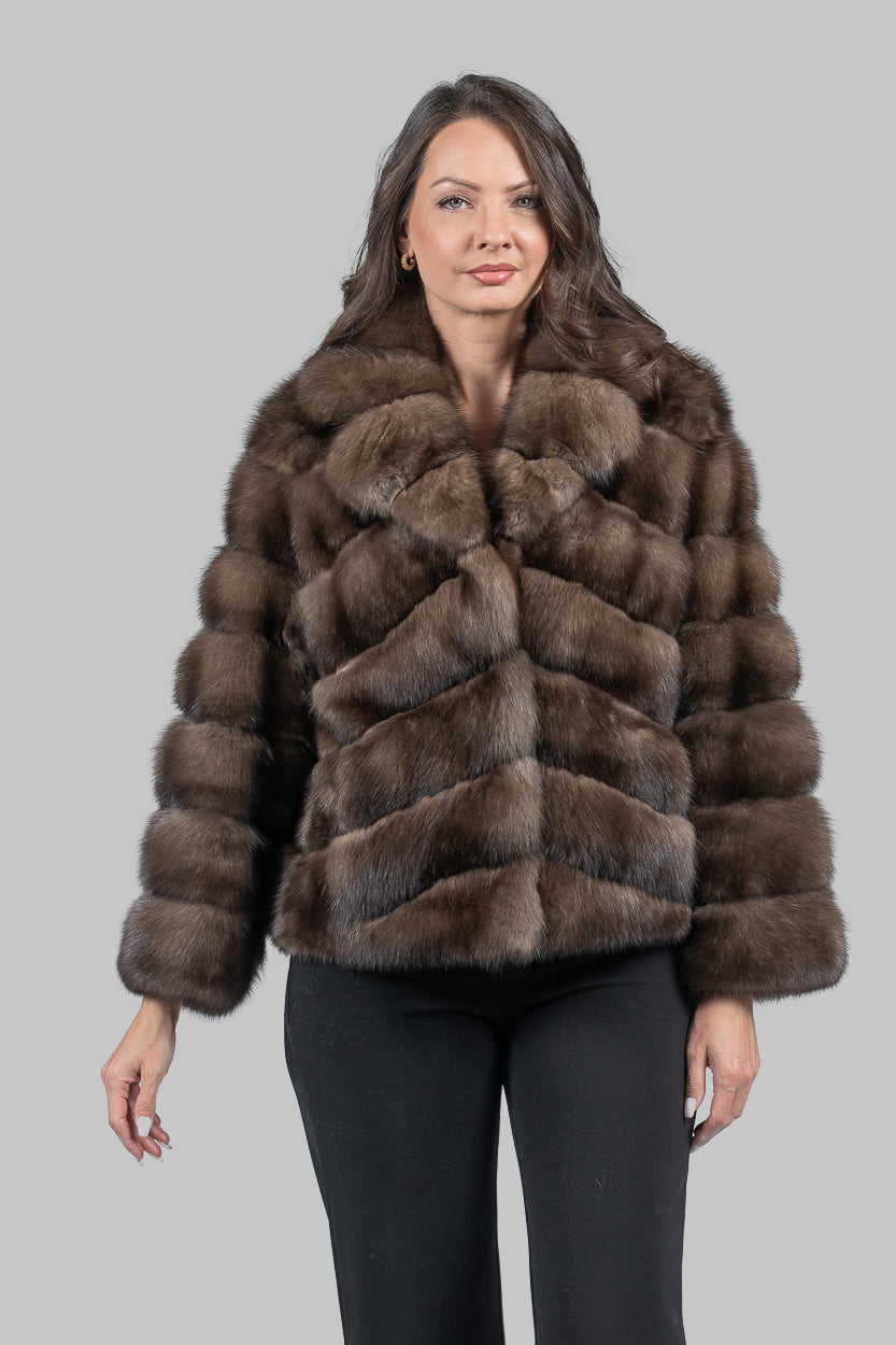 Graphite Russian Sable Jacket with Notch Collar