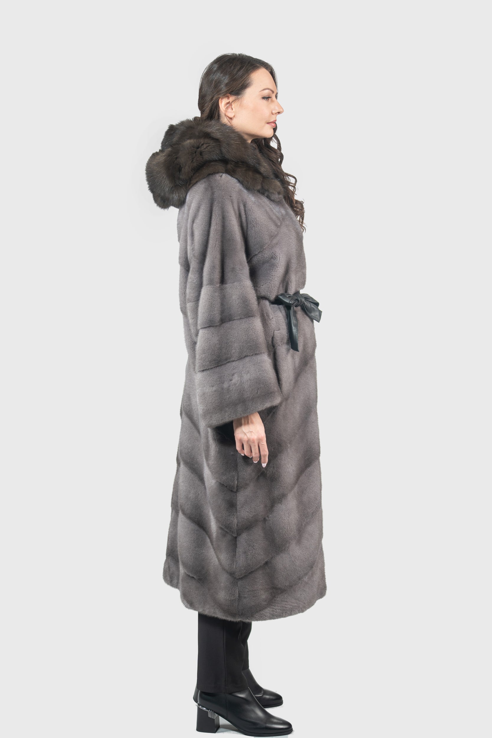 Grey Moon Mink Coat with Russian Sable Hood