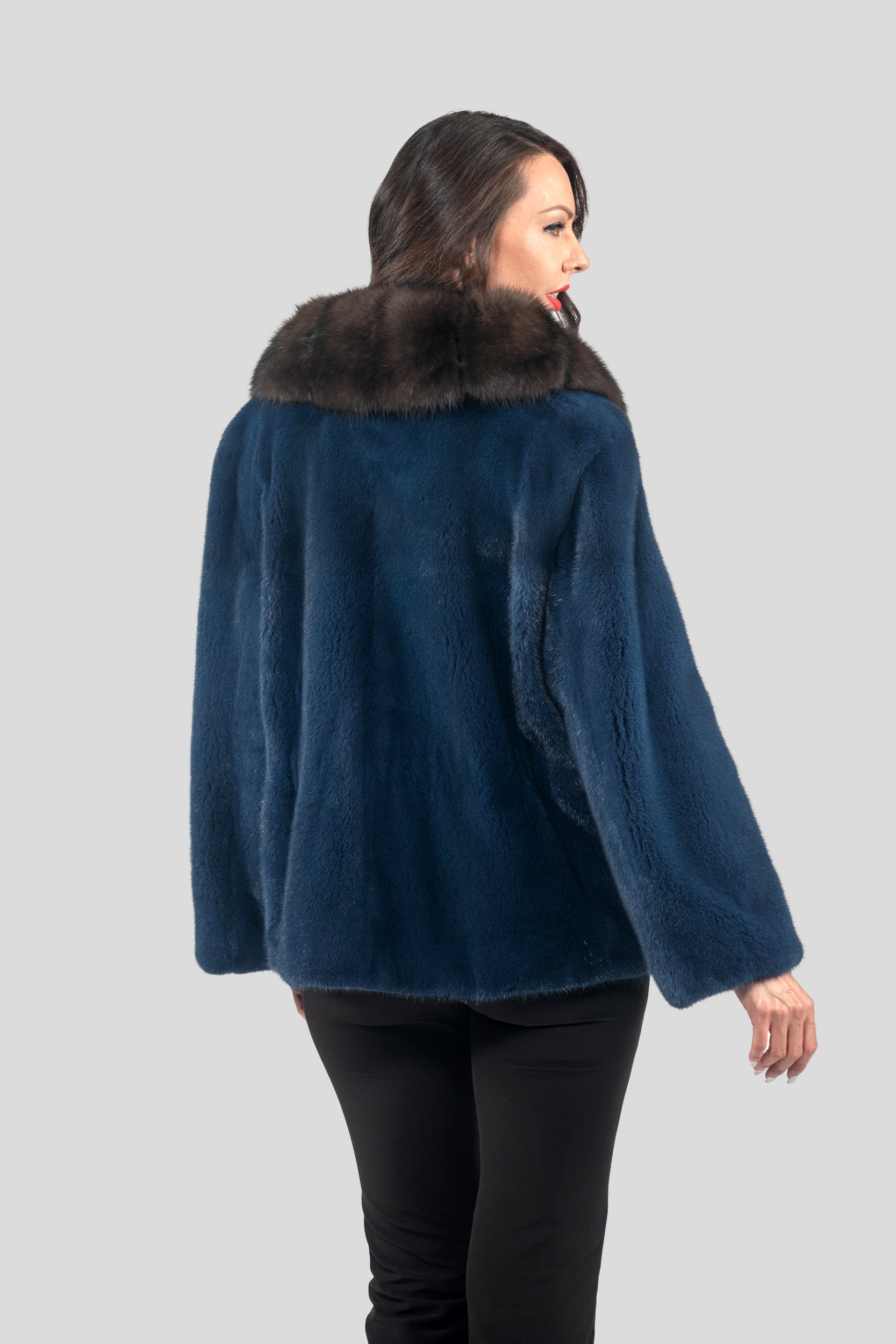 Blue Jean Mink Jacket with Extended Russian Sable Shawl Collar
