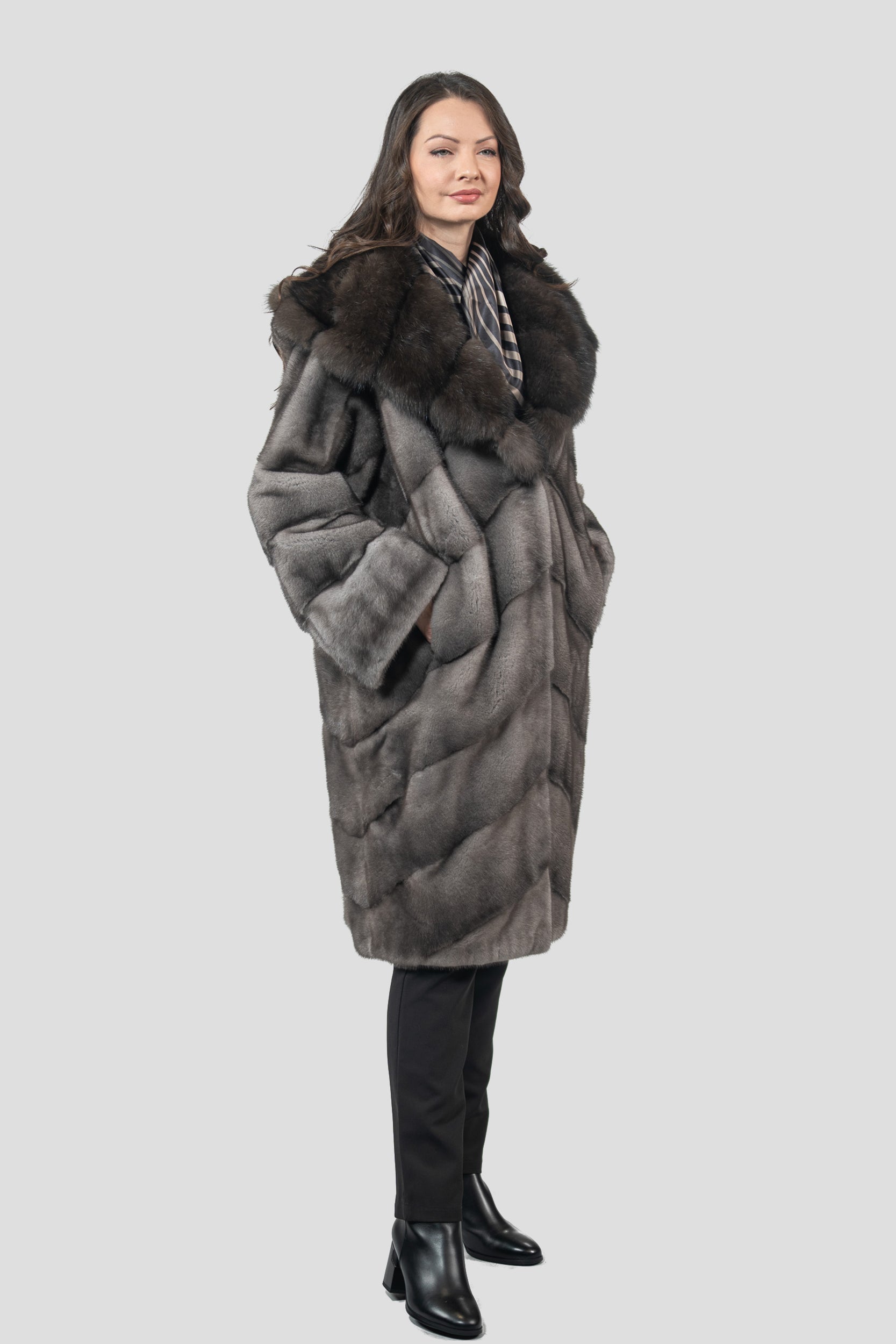 Blue Iris Mink Half Coat with Russian Sable Hood