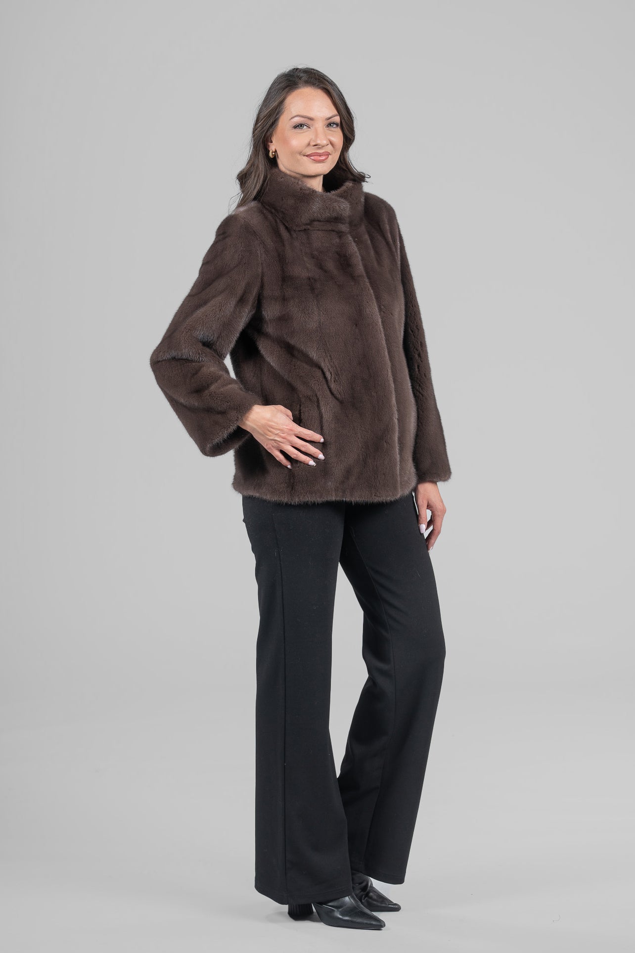 Wood Mink Jacket with Stand Collar