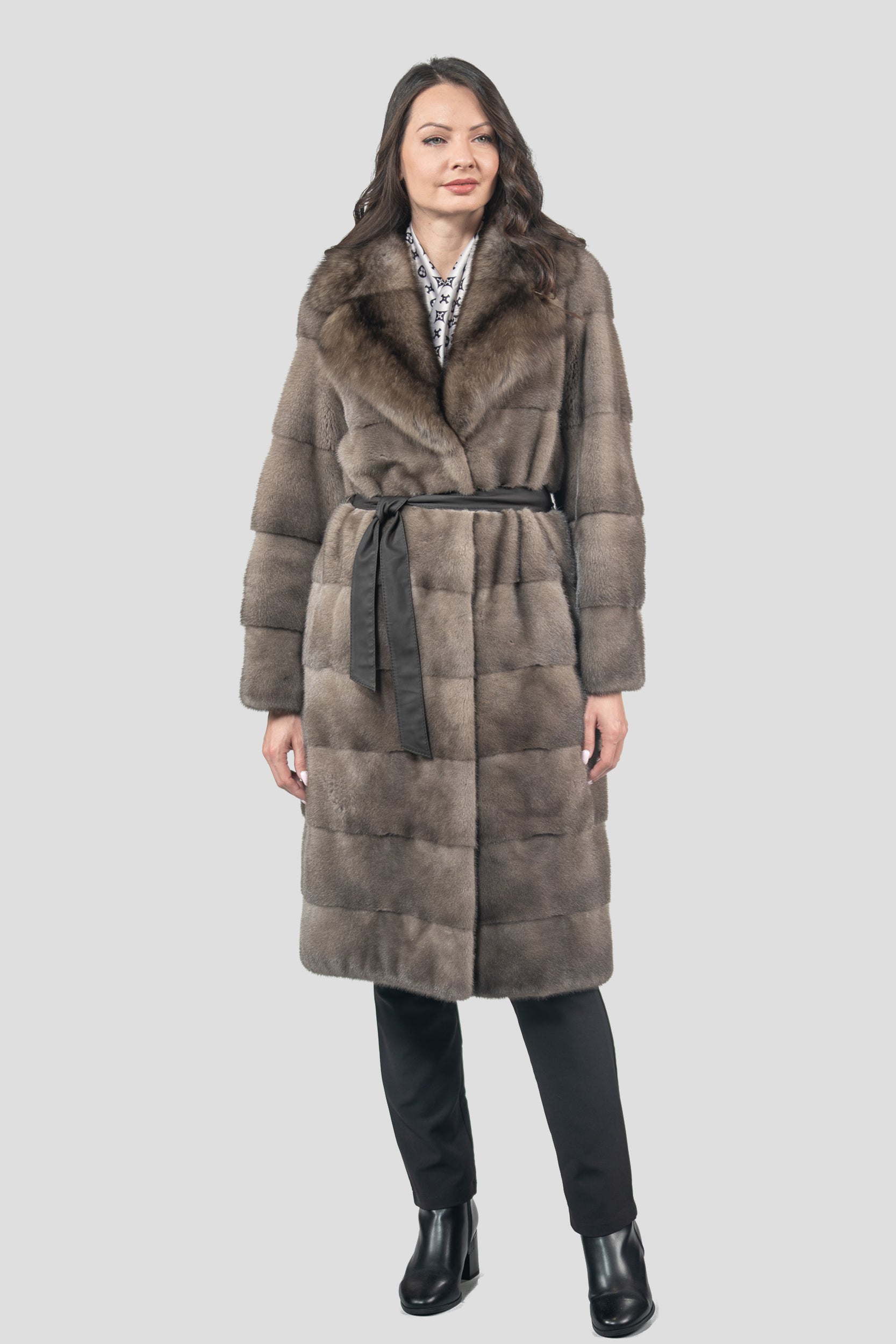 Silver Blue Mink Half Coat with Russian Sable Notch Collar