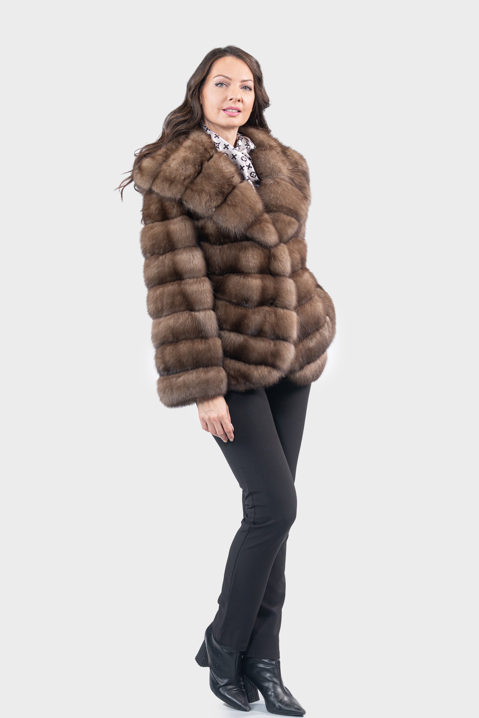 Grafite Russian Sable Half Coat with Hood