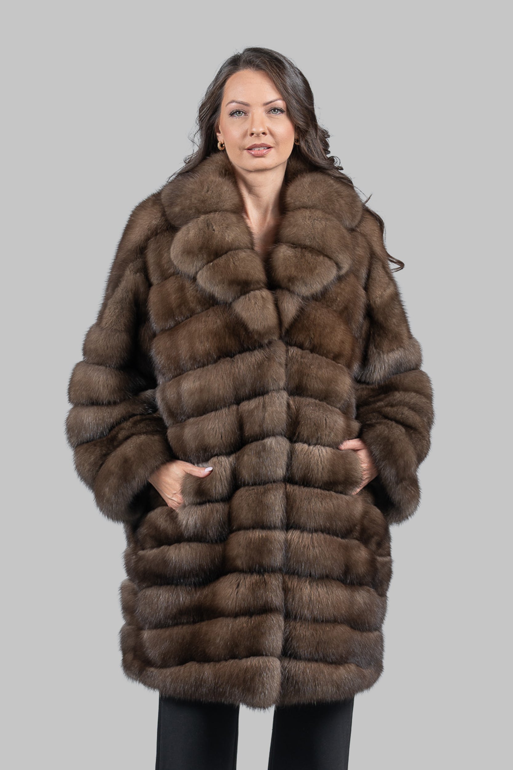 Graphite Russian Sable Horizontal Coat with Notch Collar