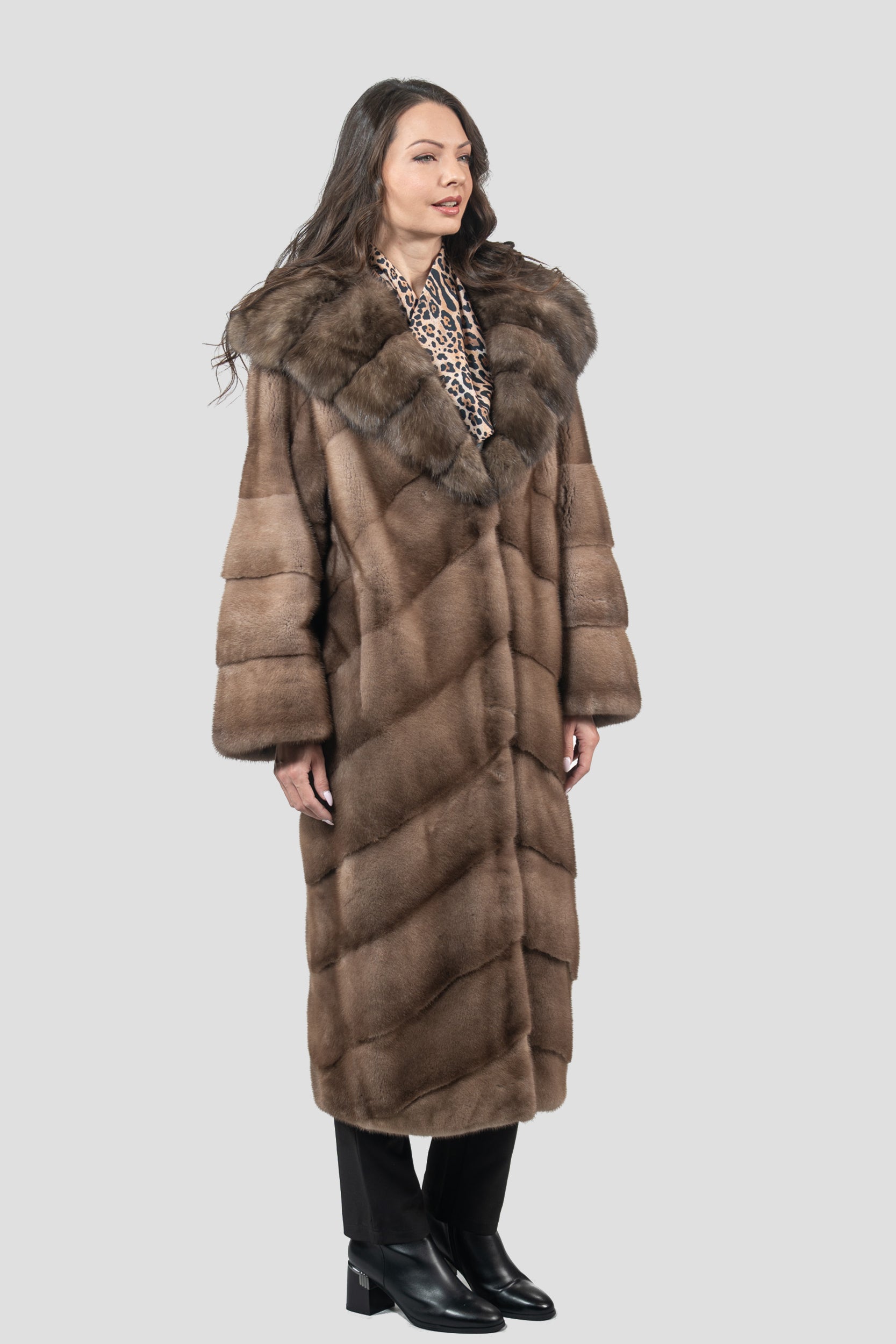 Pastel Mink Coat with Russian Sable Hood