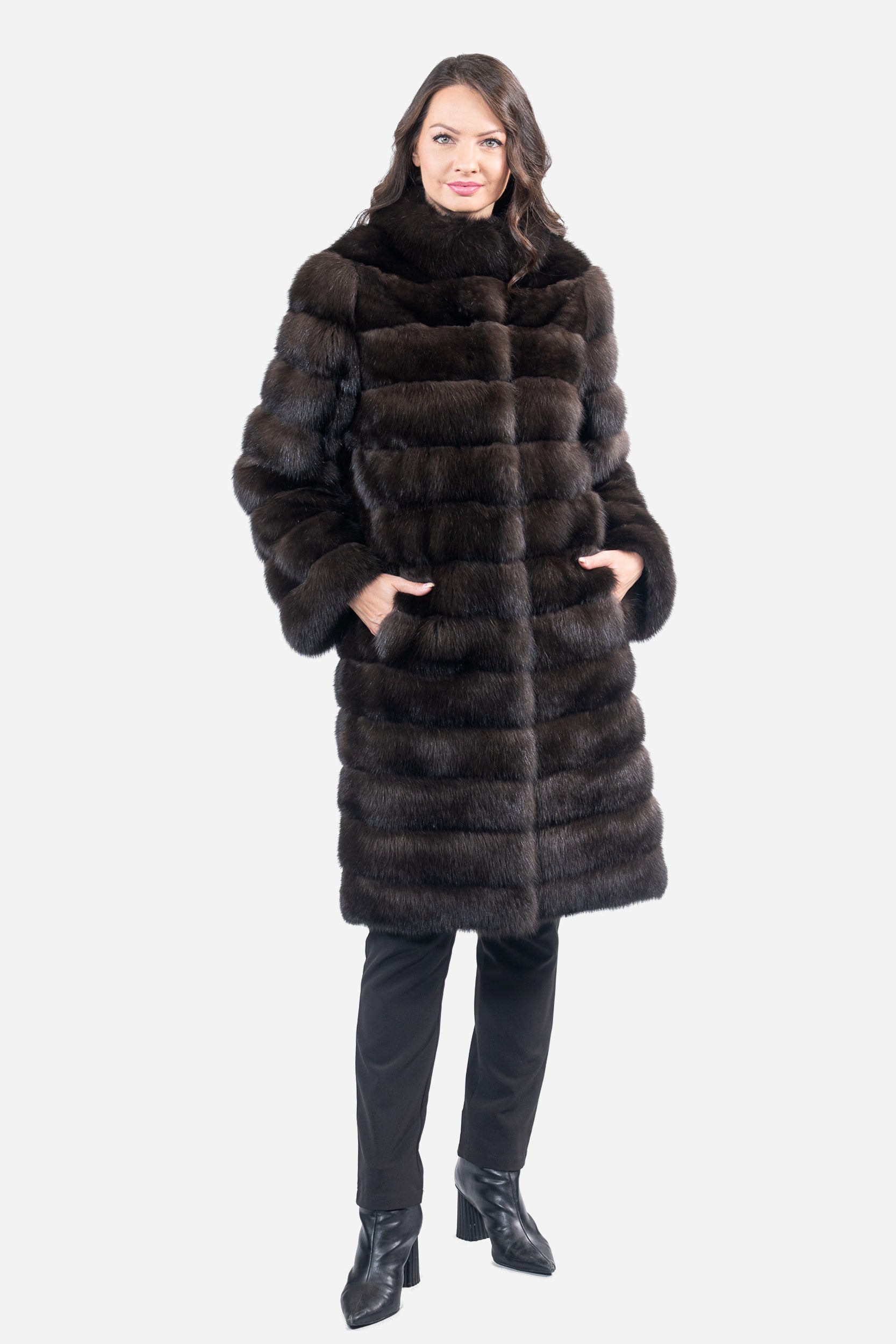 Dark Russian Sable Coat with Stand Collar
