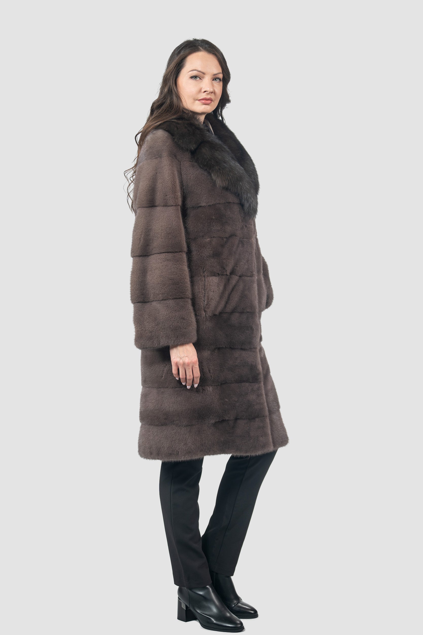 Wood Mink Half Coat with Russian Sable Notch Collar