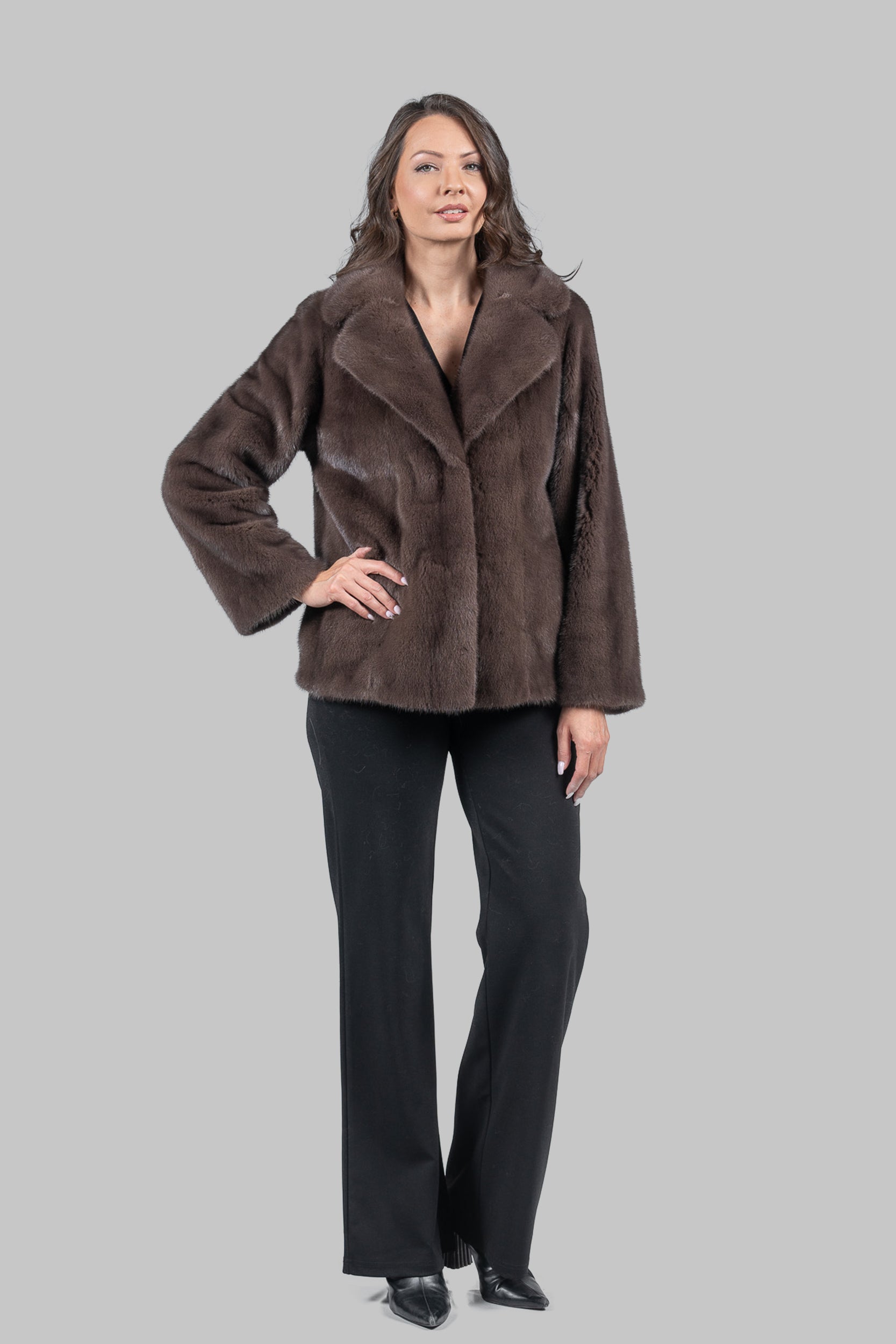 Wood Mink Fur Jacket with Notch Collar