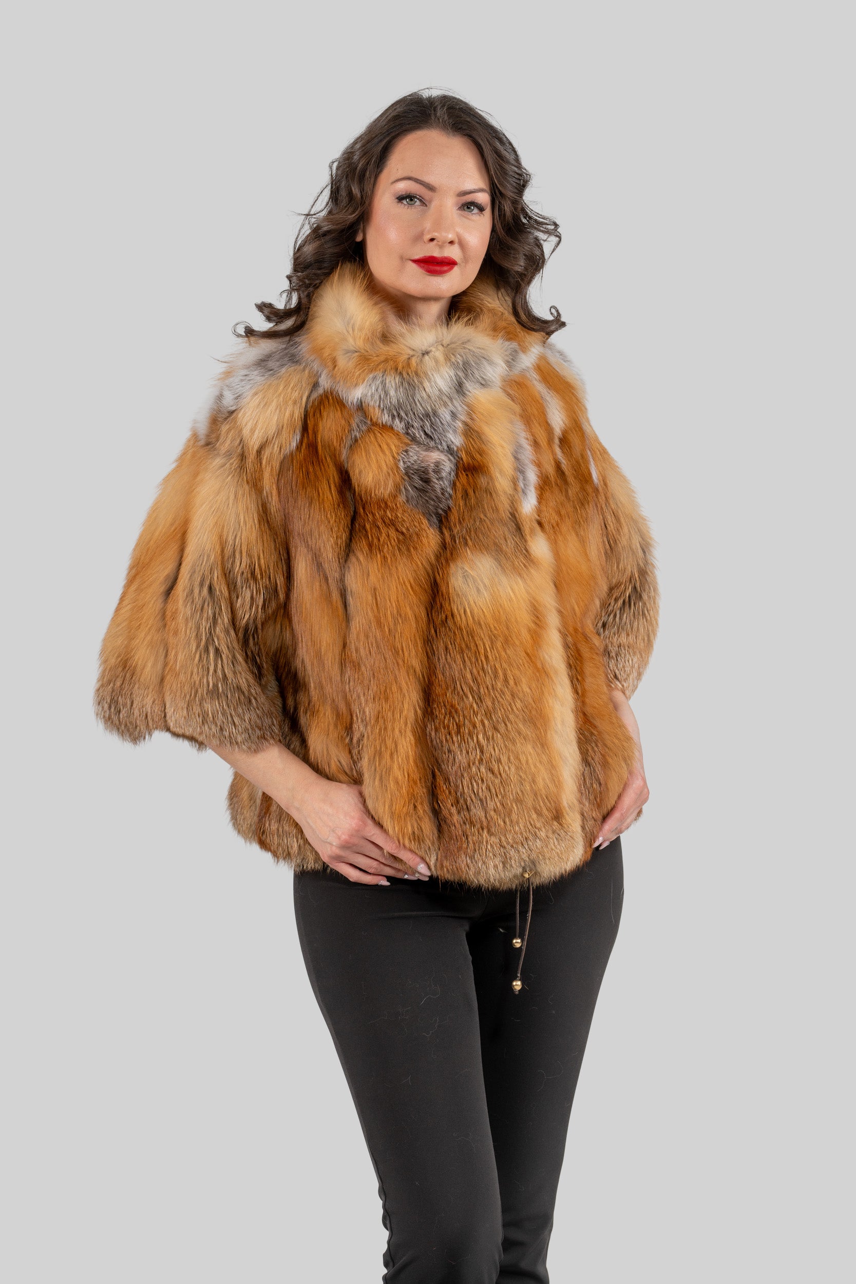Natural Fox Fur Jacket with Stand Collar