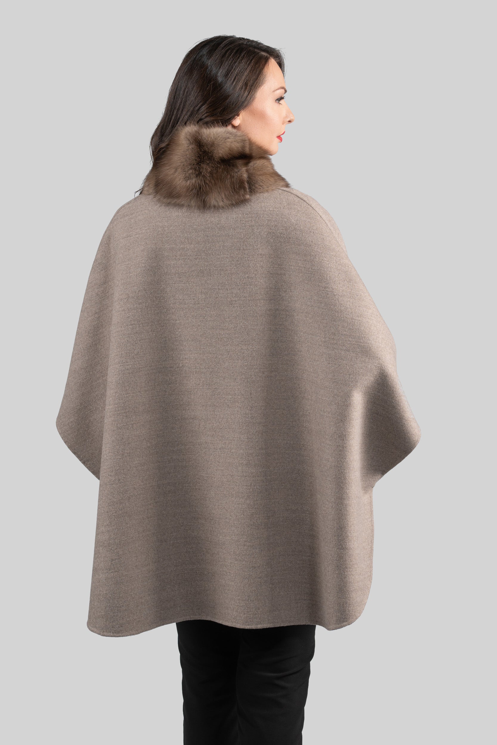 Grey Brown Cashmere Cape with Russian Sable Trim
