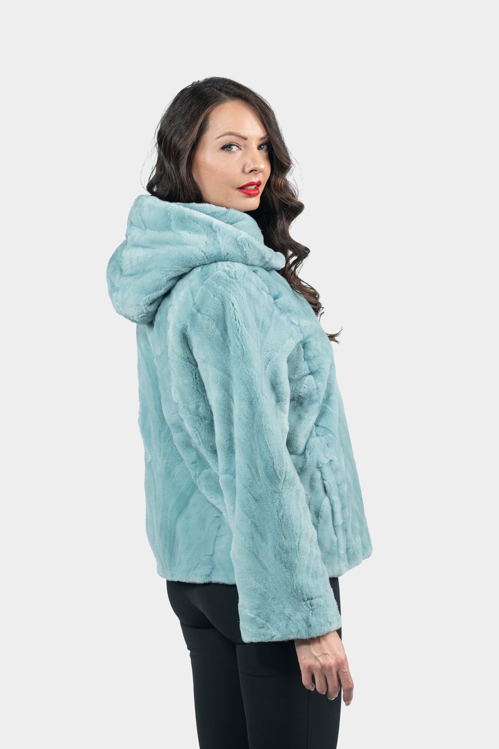 Mint Mink Pieced Hooded Jacket