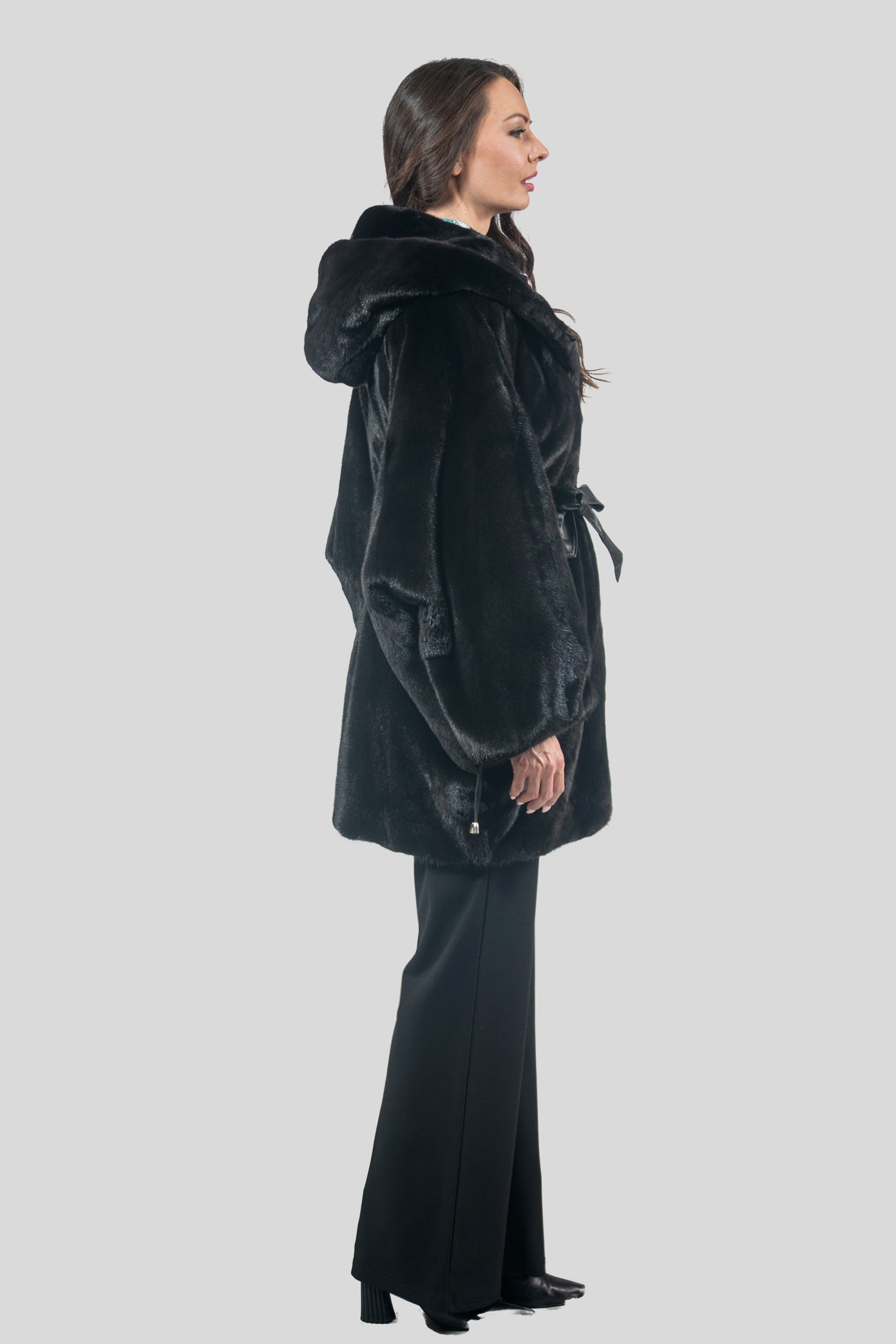 CASIANI | Blackglama Mink Hooded Let-Out Half Coat