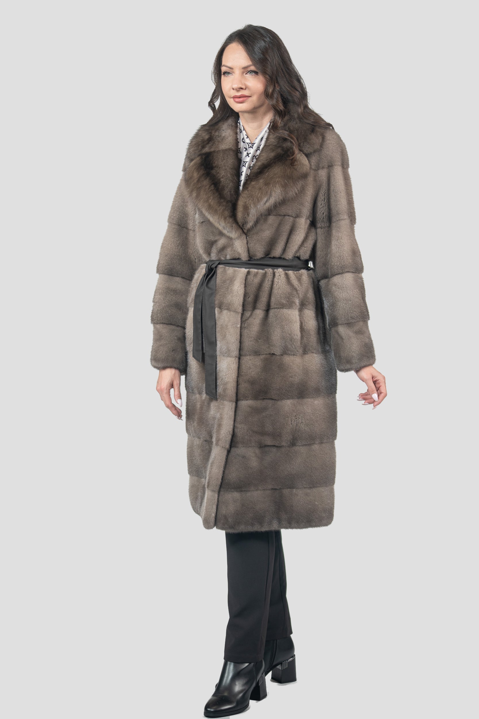 Silver Blue Mink Half Coat with Russian Sable Notch Collar