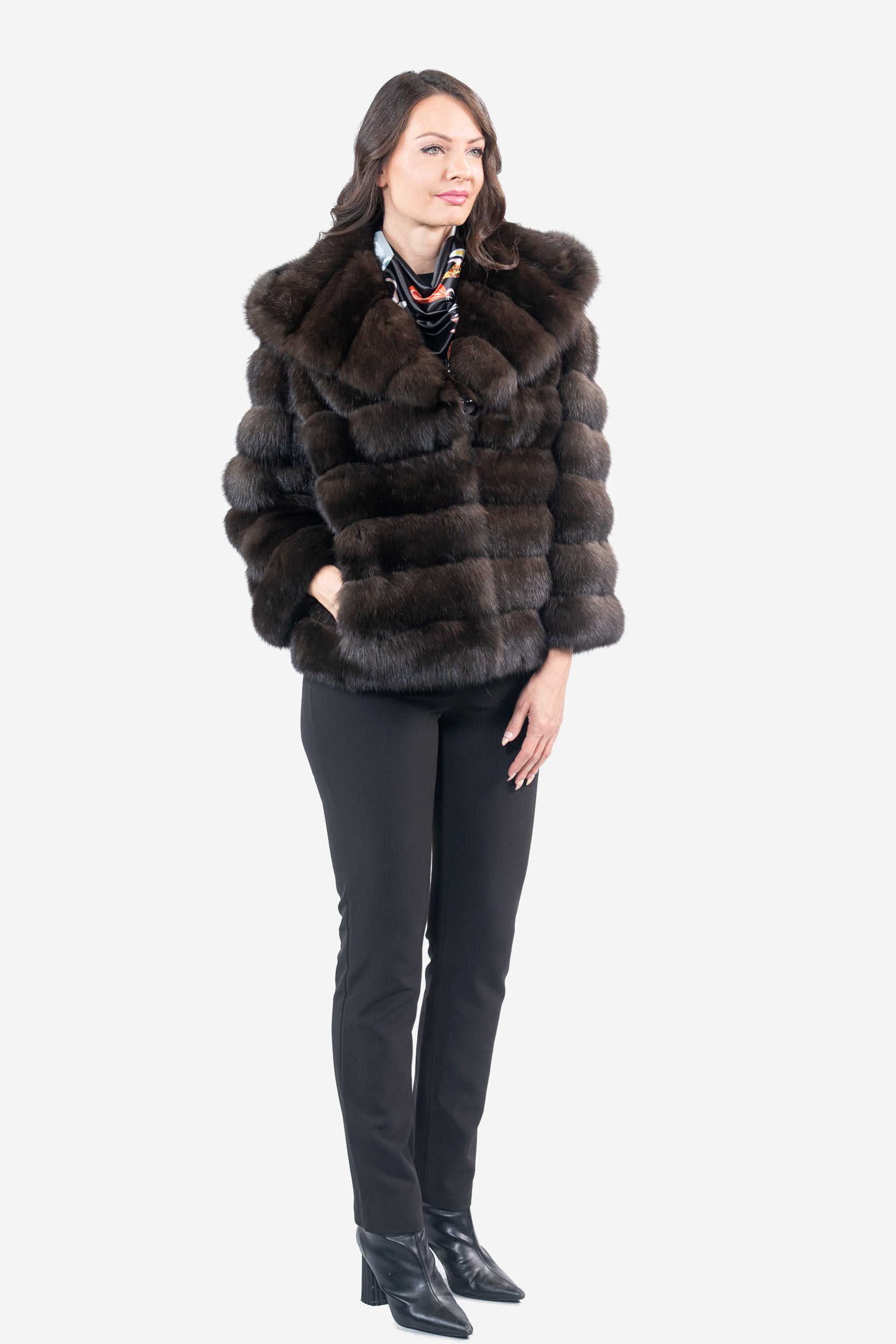Dark Russian Sable Jacket with Hood