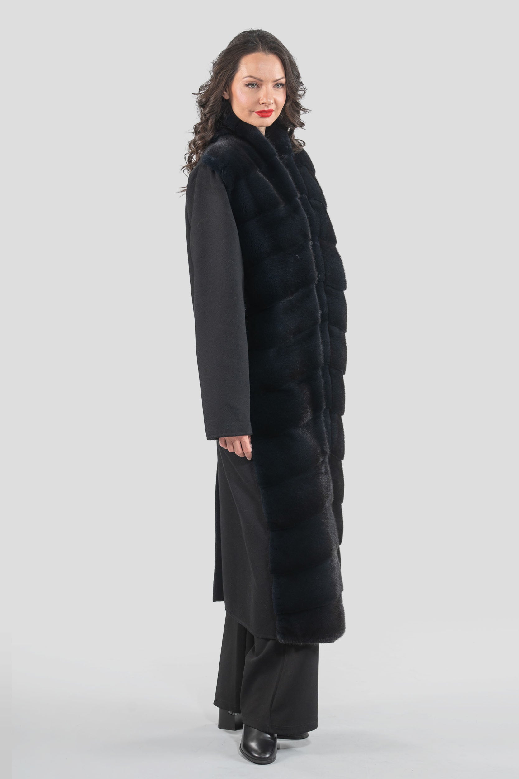 Black Cashmere Coat with Mink Trim