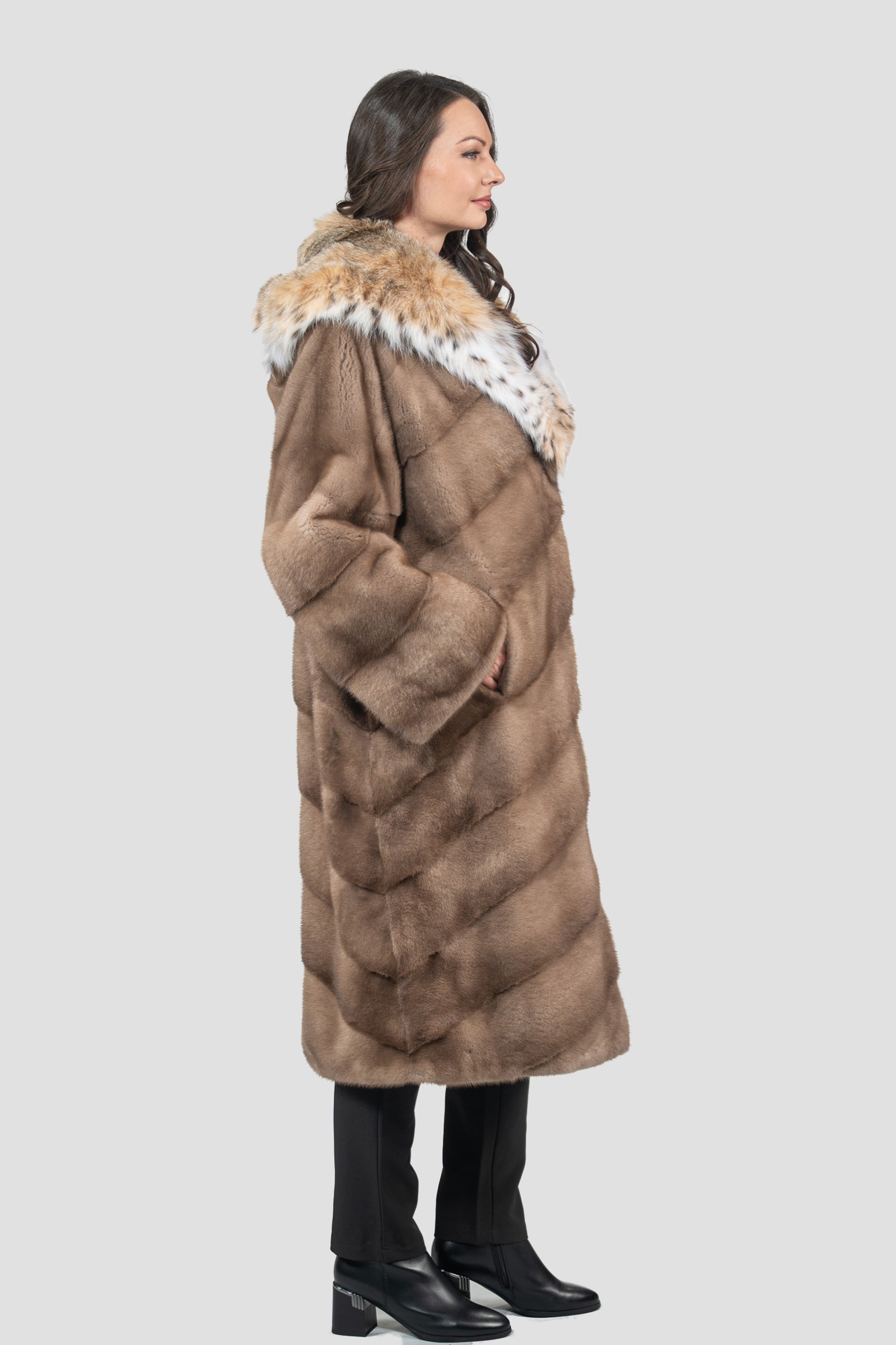 Pastel Mink Coat with Bobcat Hood