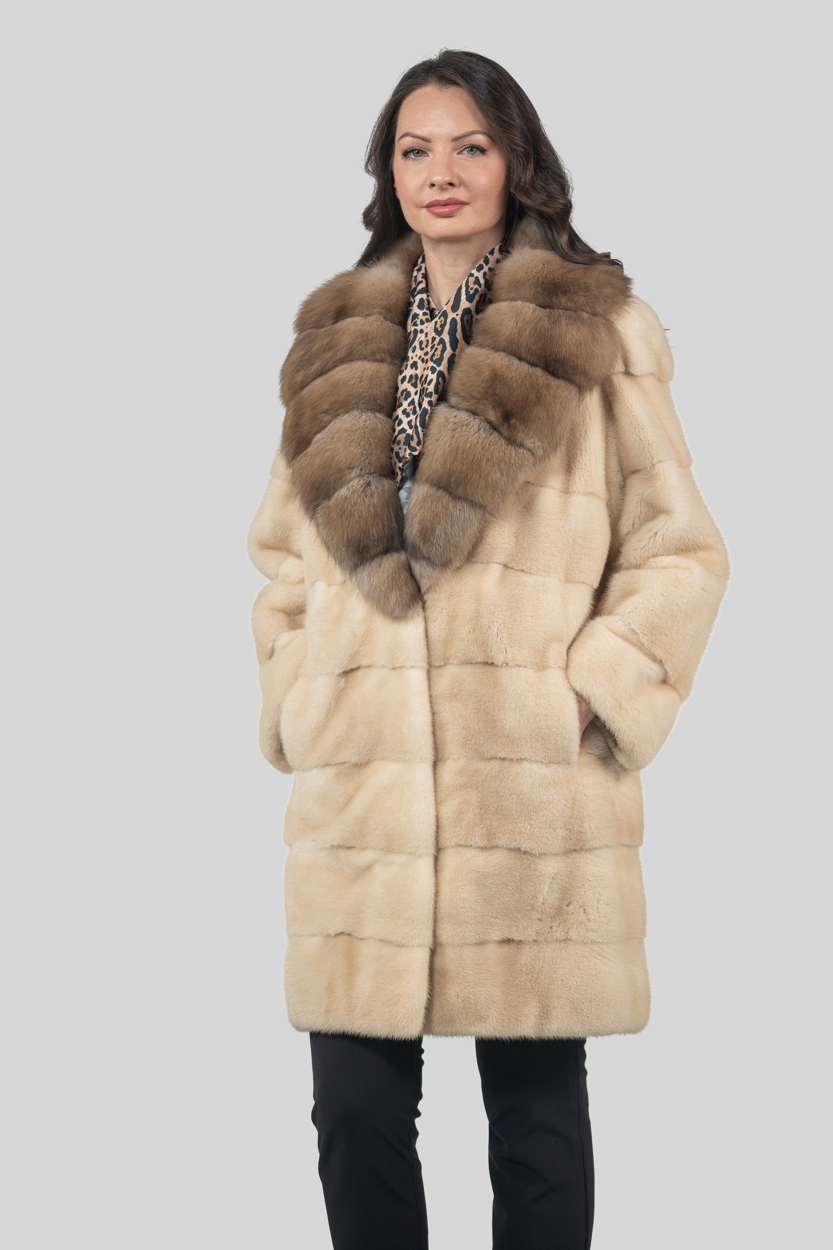 Palomino Mink Half Coat With Russian Sable Shawl Collar