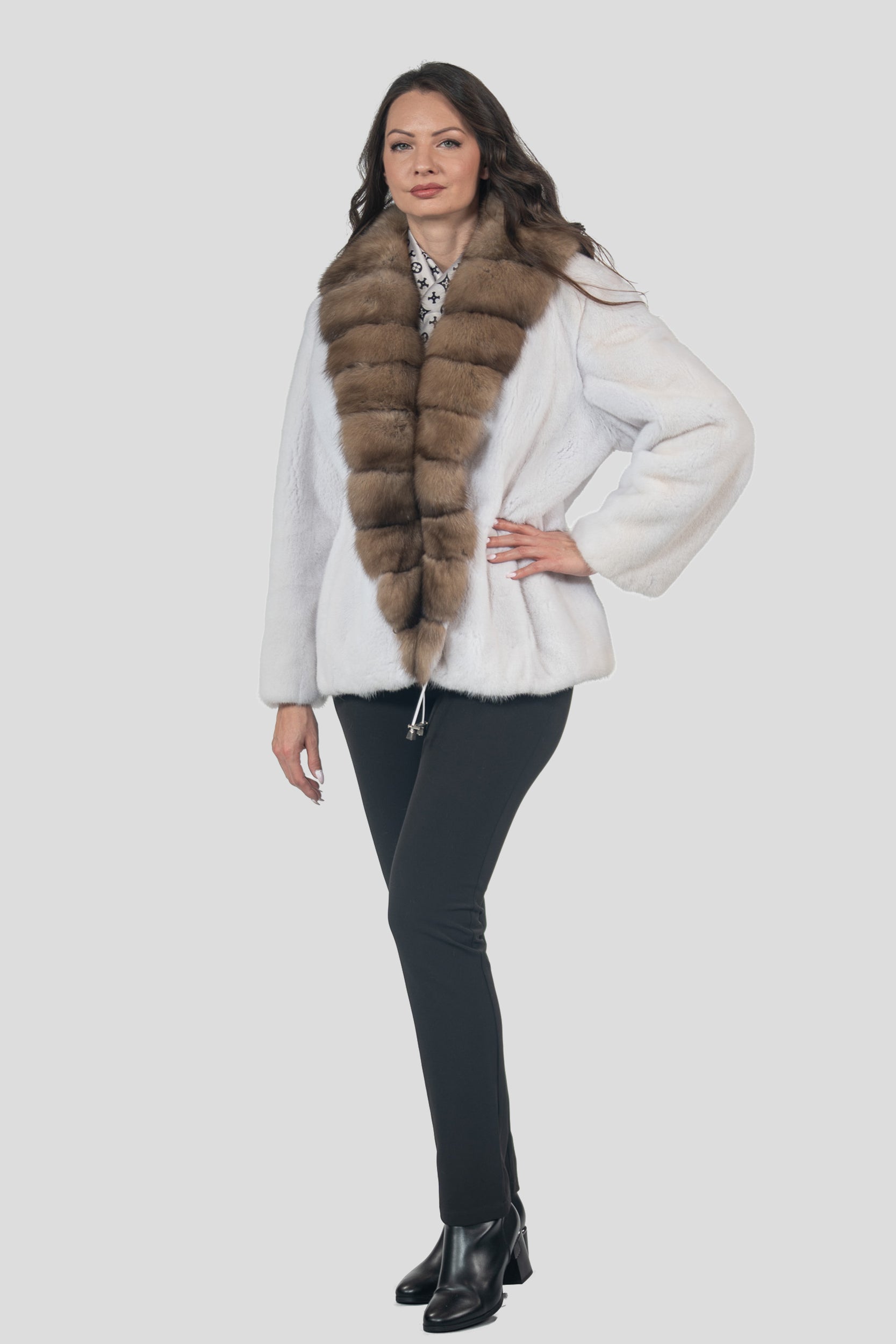 White Mink Jacket with Russian Sable Trim