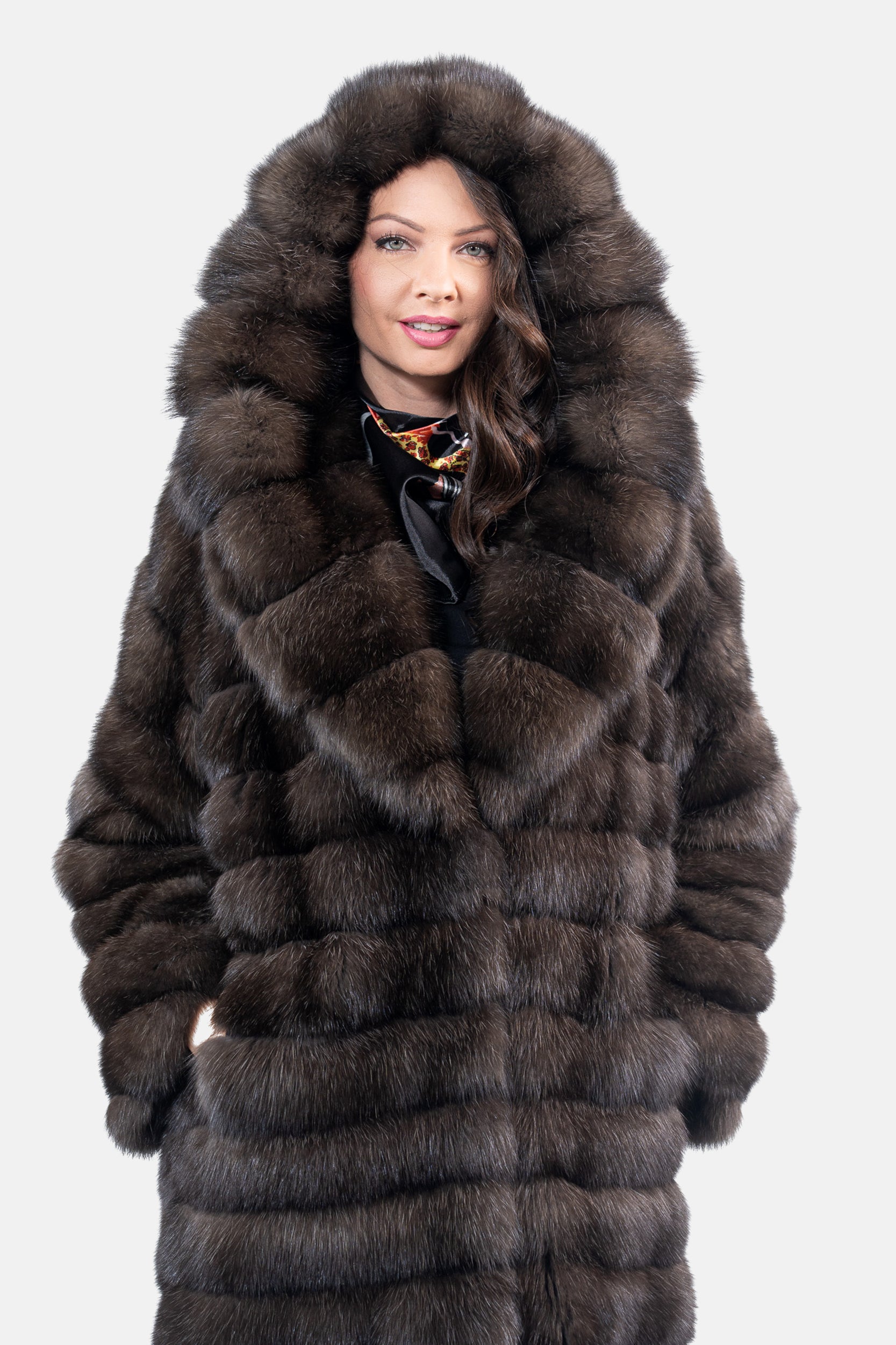 Dark Sable Hooded Long Coat