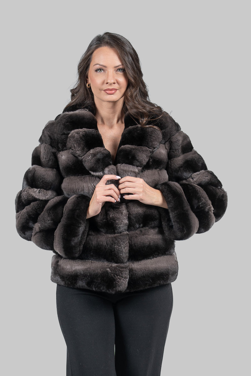 Smokey Chinchilla Jacket with Notch Collar
