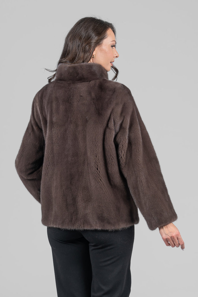 Wood Mink Jacket with Stand Collar