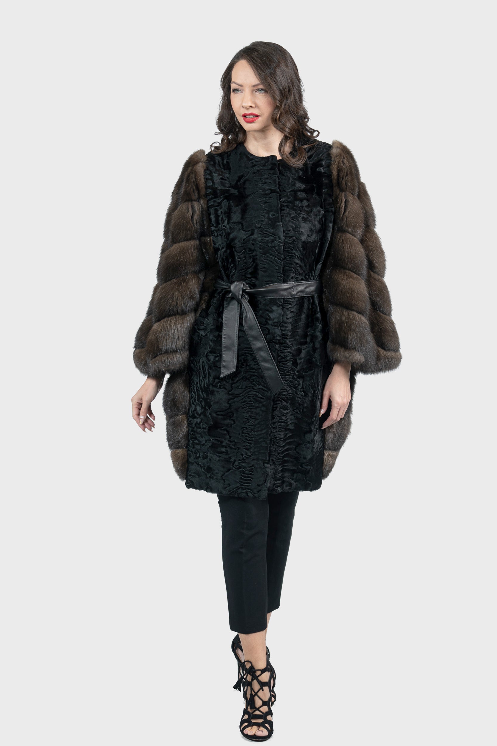 Black Swakara Cape with Russian Sable Sleeves