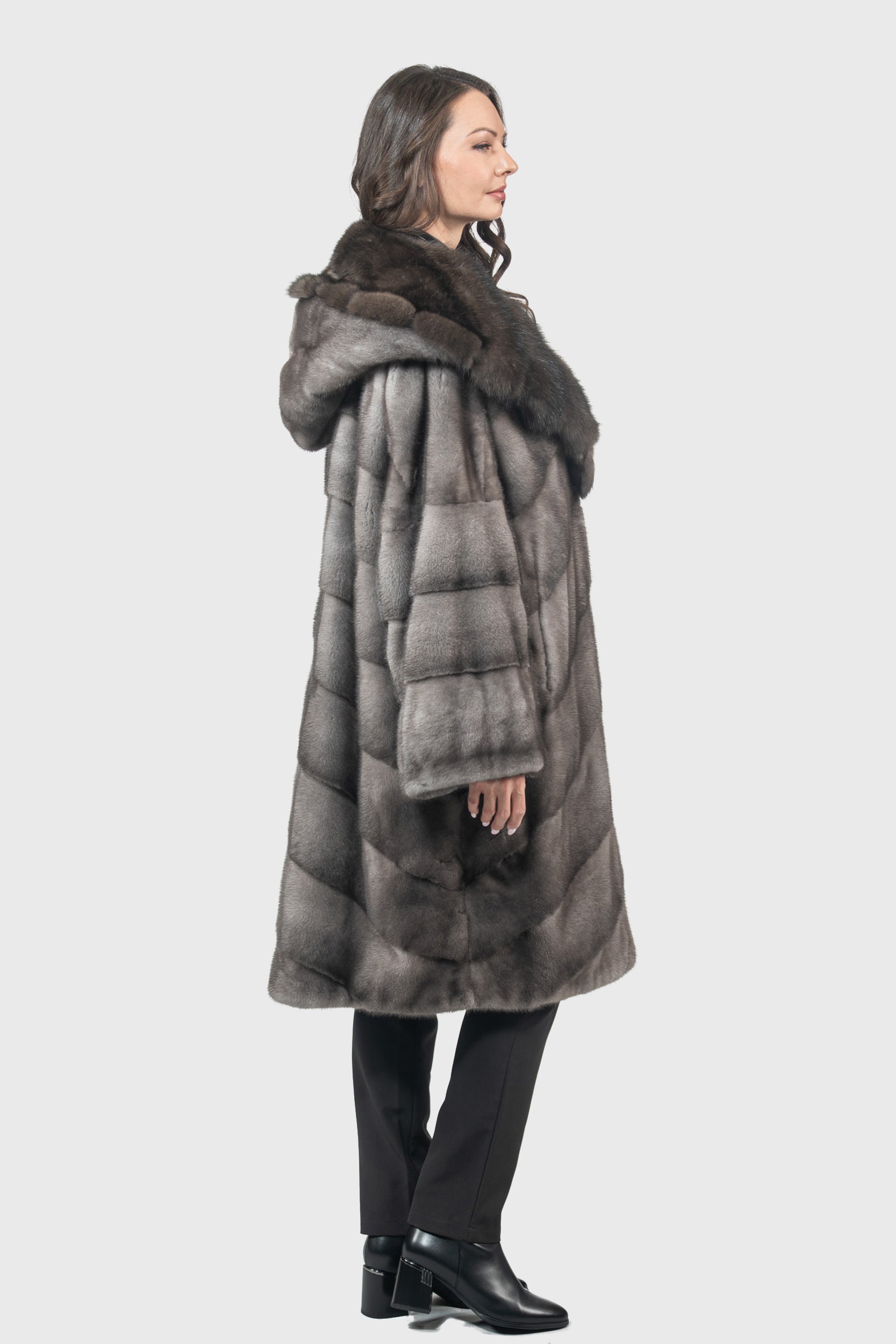 Blue Iris Mink Half Coat with Russian Sable Hood