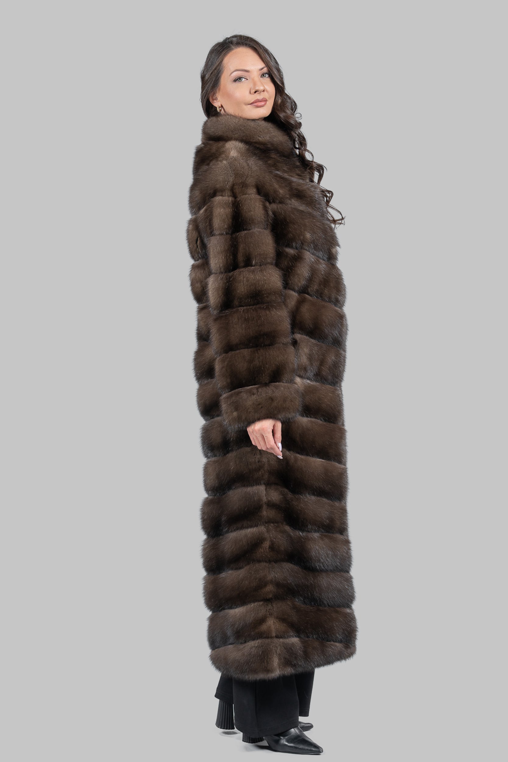 Graphite Sable Long Coat with Stand Collar