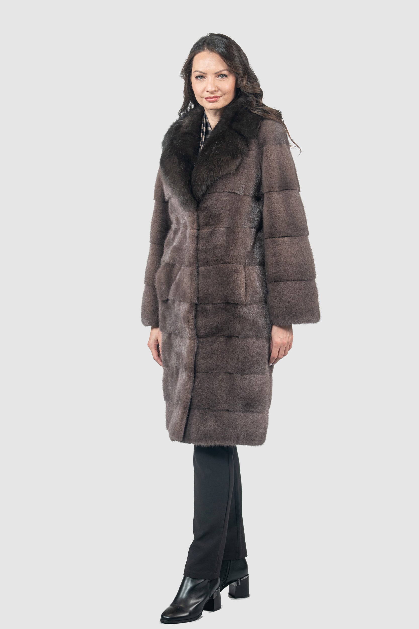 Wood Mink Half Coat with Russian Sable Notch Collar