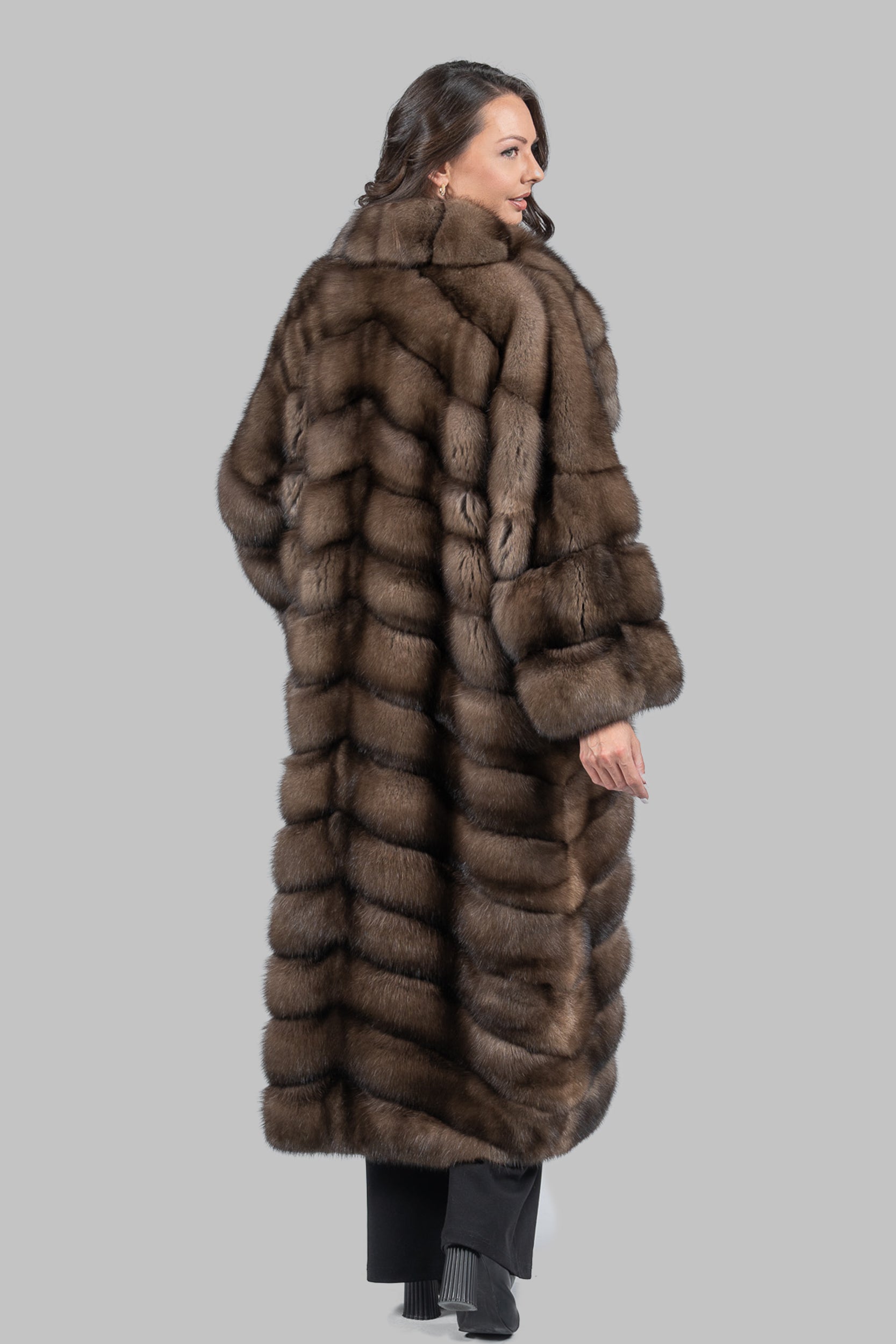 Graphite Sable Long Coat with Shawl Collar