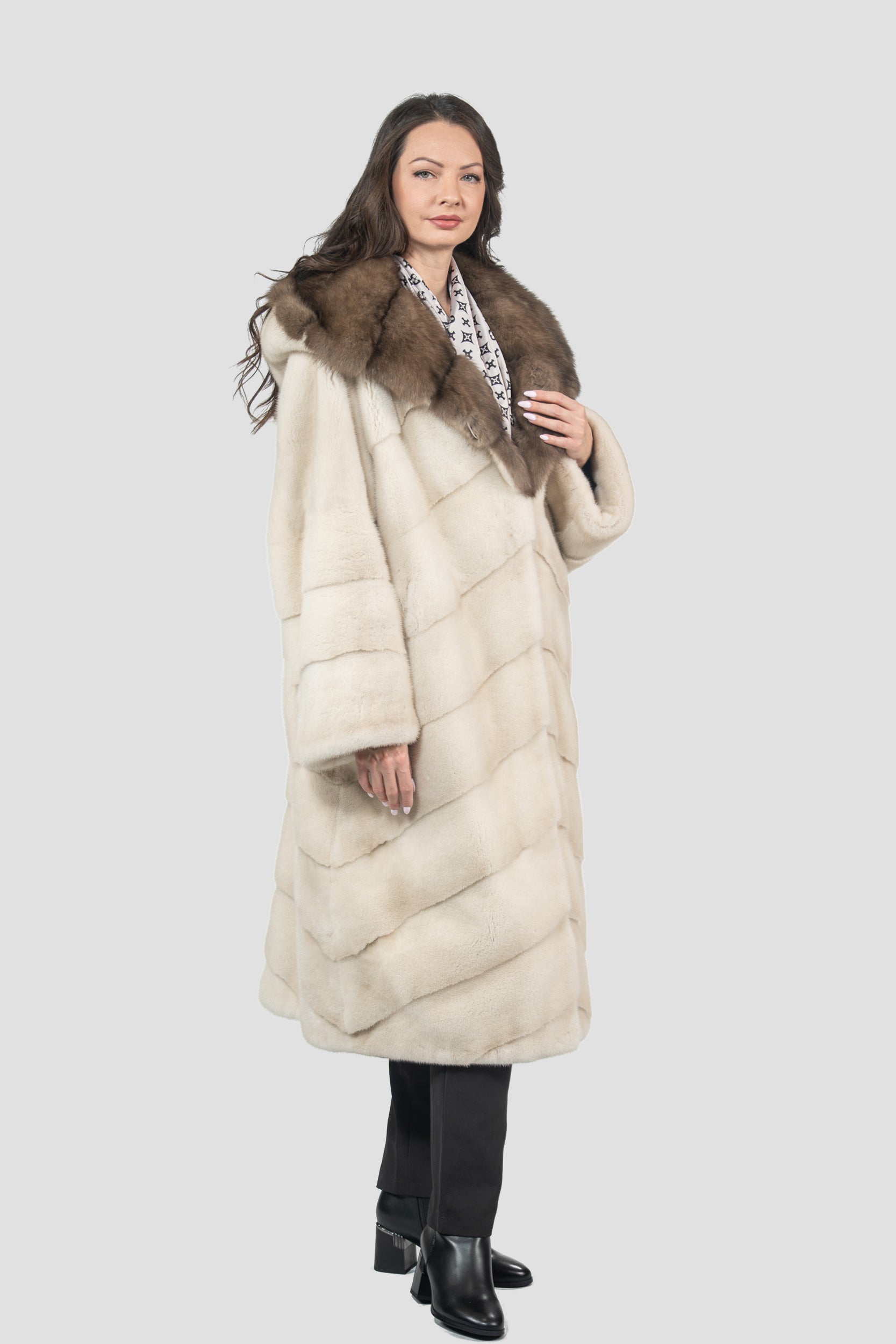 Pearl Mink Coat with Russian Sable Hood