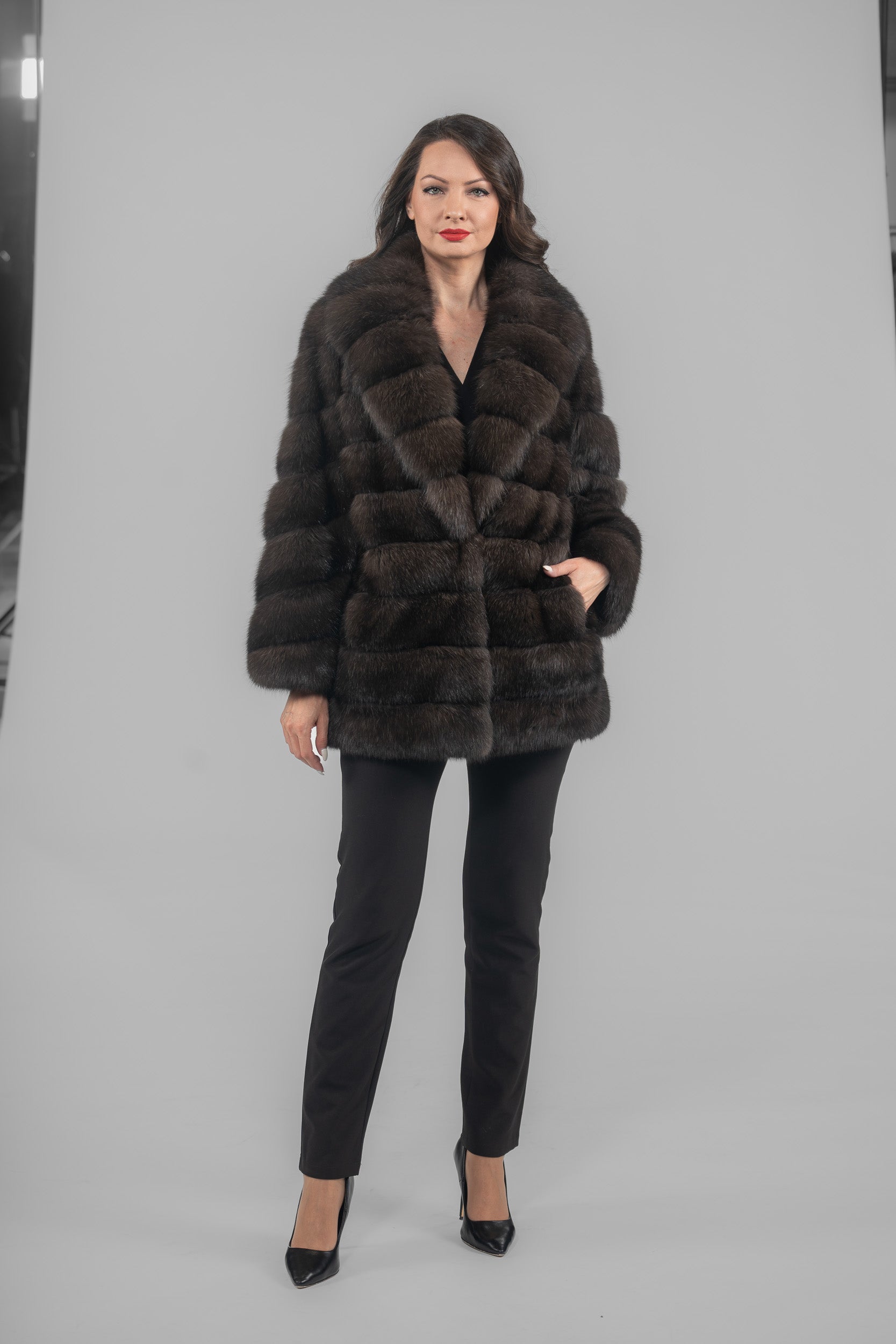 Dark Russian Sable Half Coat with Shawl Collar