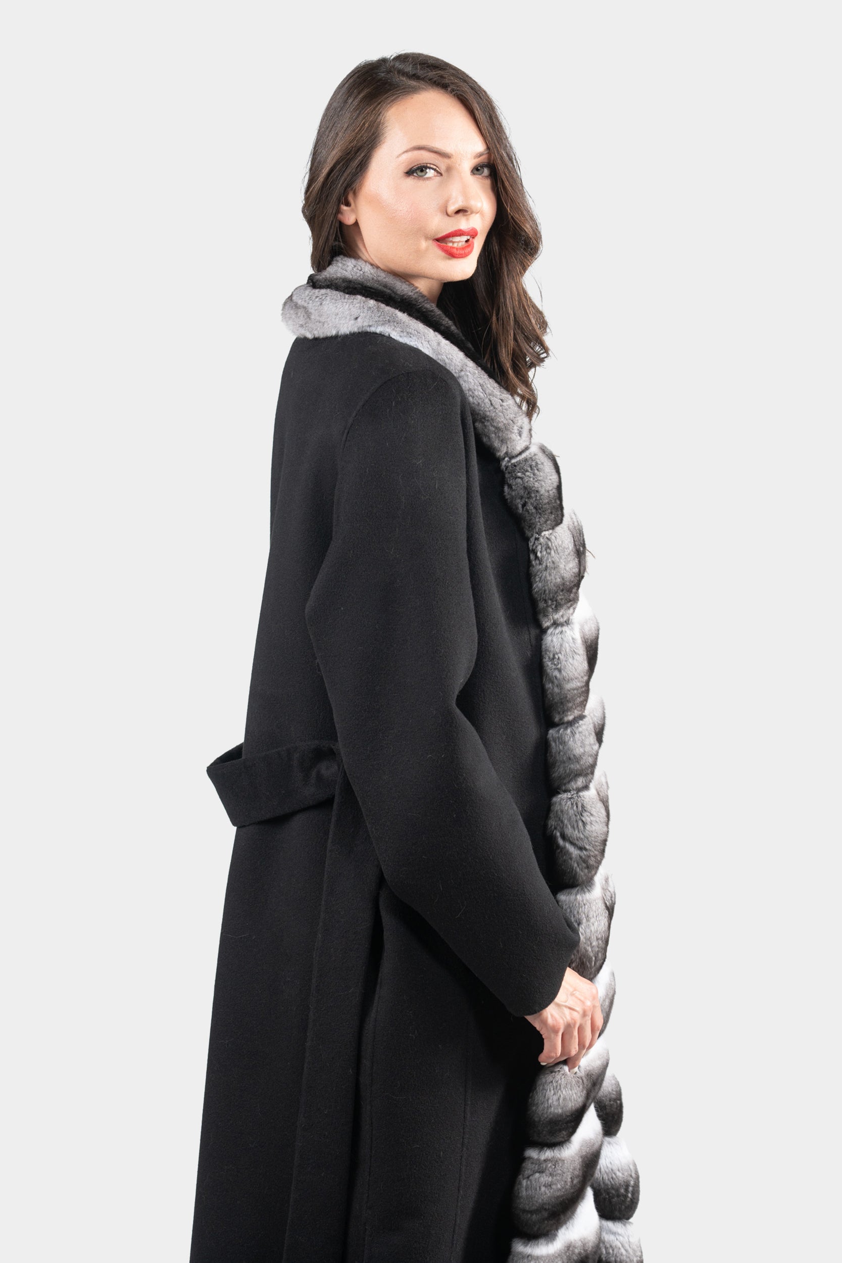 Black Cashmere Coat with Chinchilla Trim