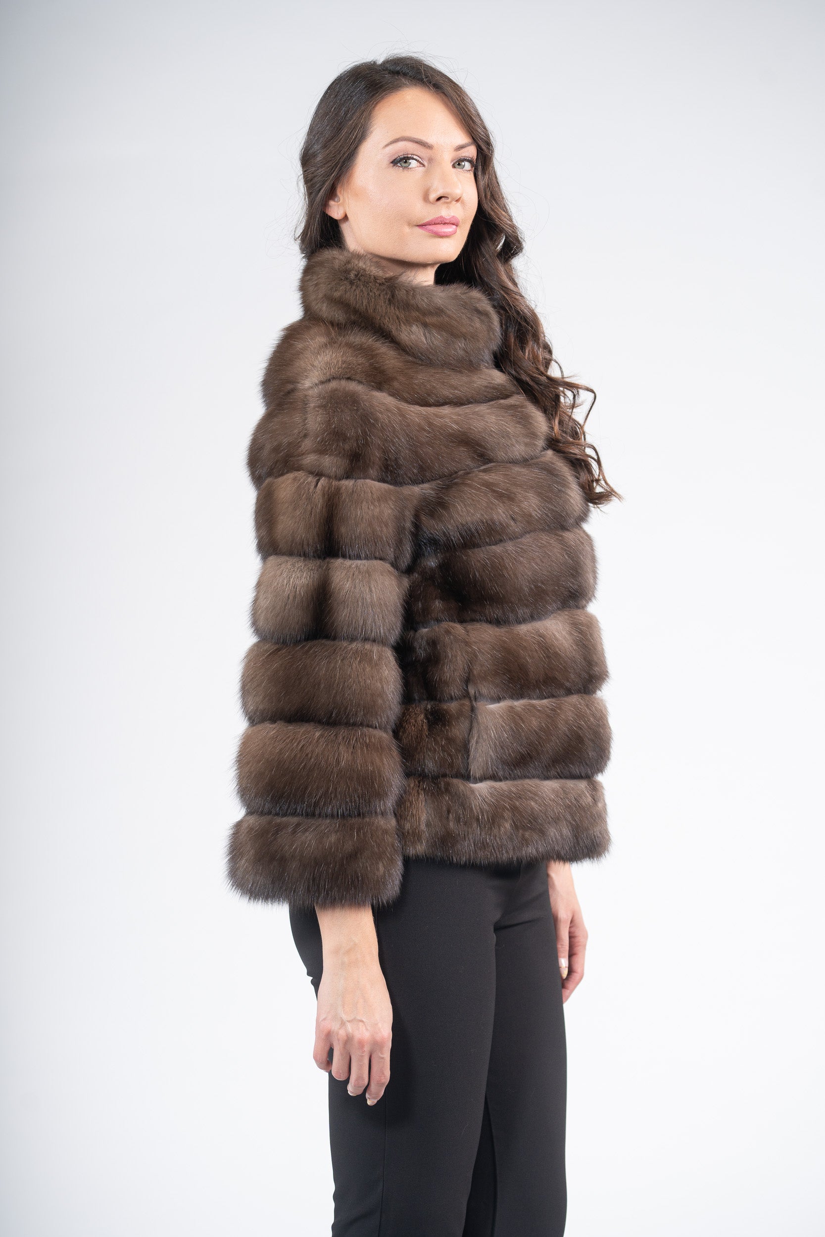 Dark Russian Sable Jacket with Stand Collar