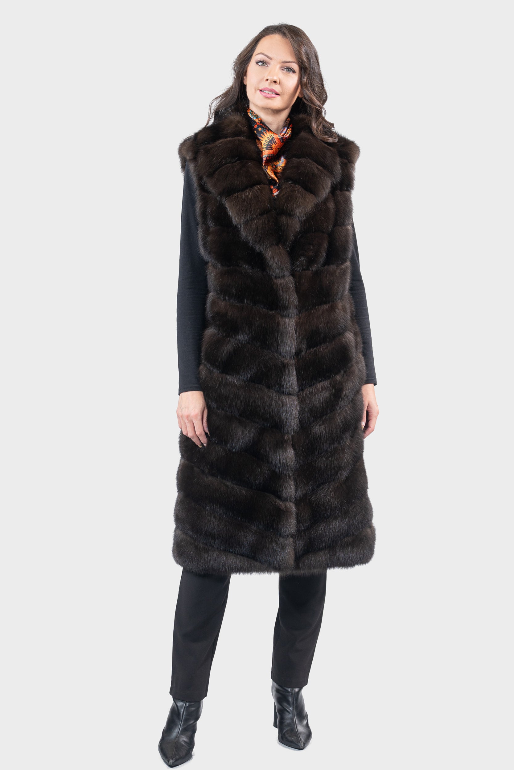 Reversible Dark Russian Sable Vest with Notch Collar