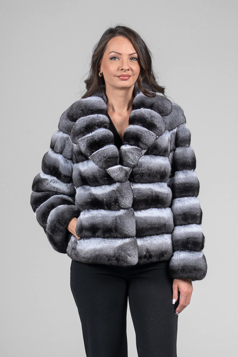 Natural Chinchilla Jacket with Notch Collar