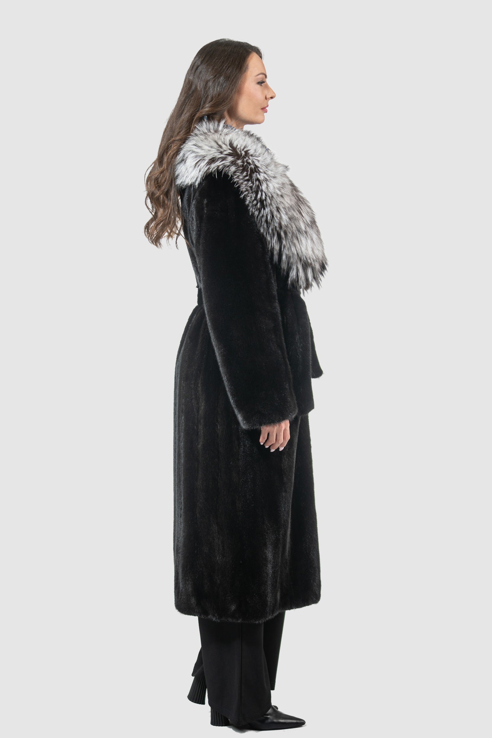 Blackgalama Mink Coat With Fox Shawl Collar