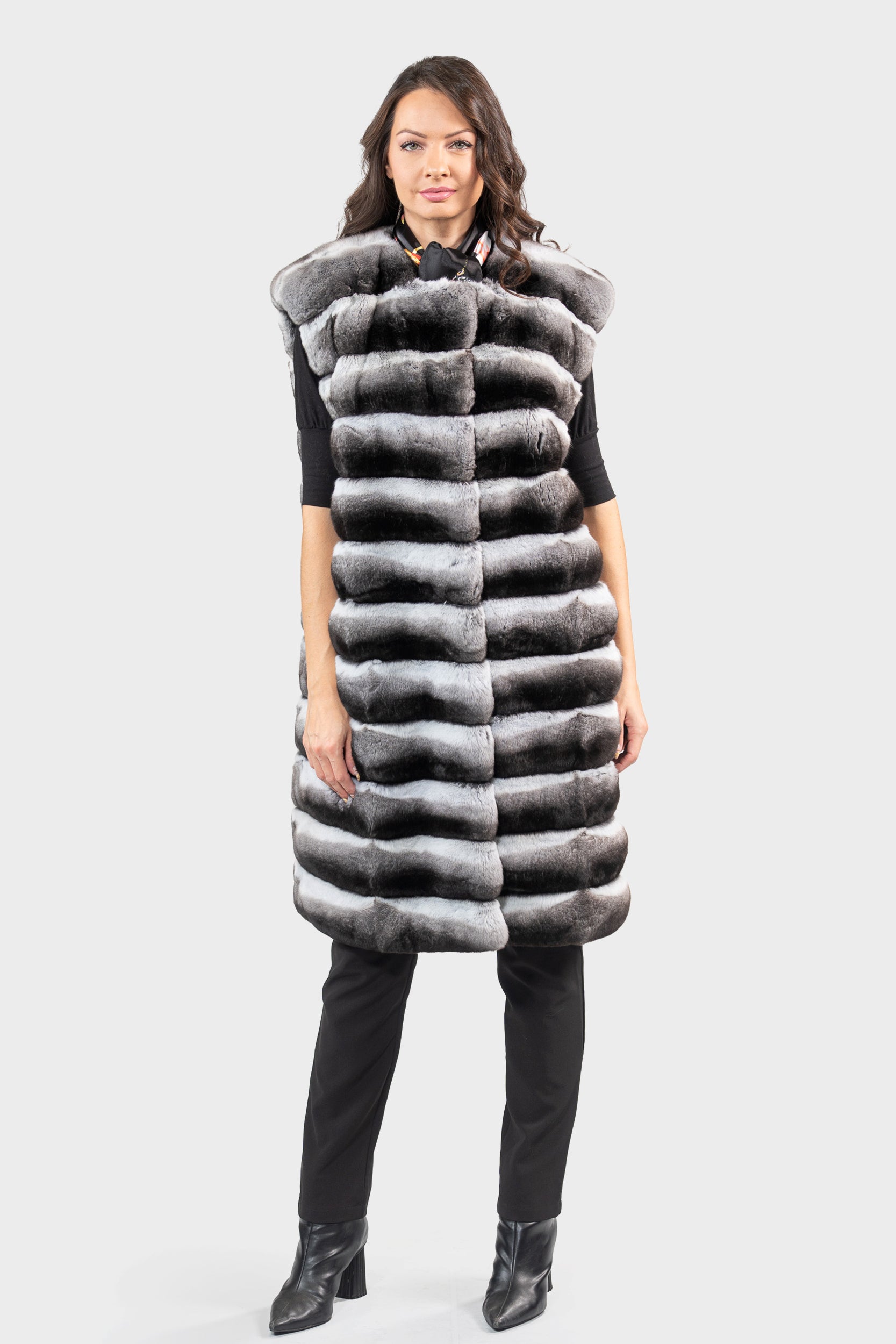 Chinchilla Collarless Long Vest